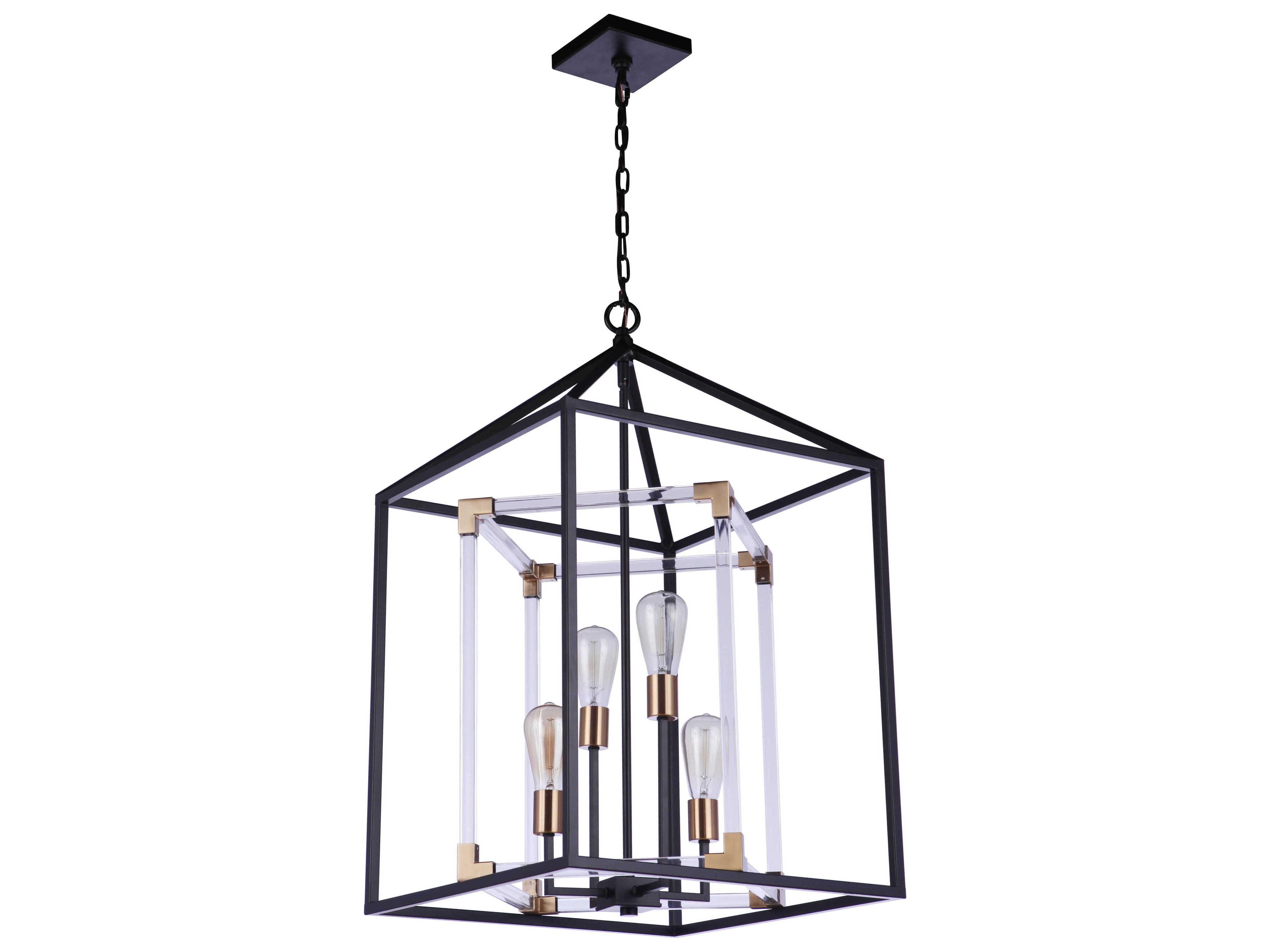 Craftmade Aaron 4-Light Flat Black Satin Brass Glass Pendant