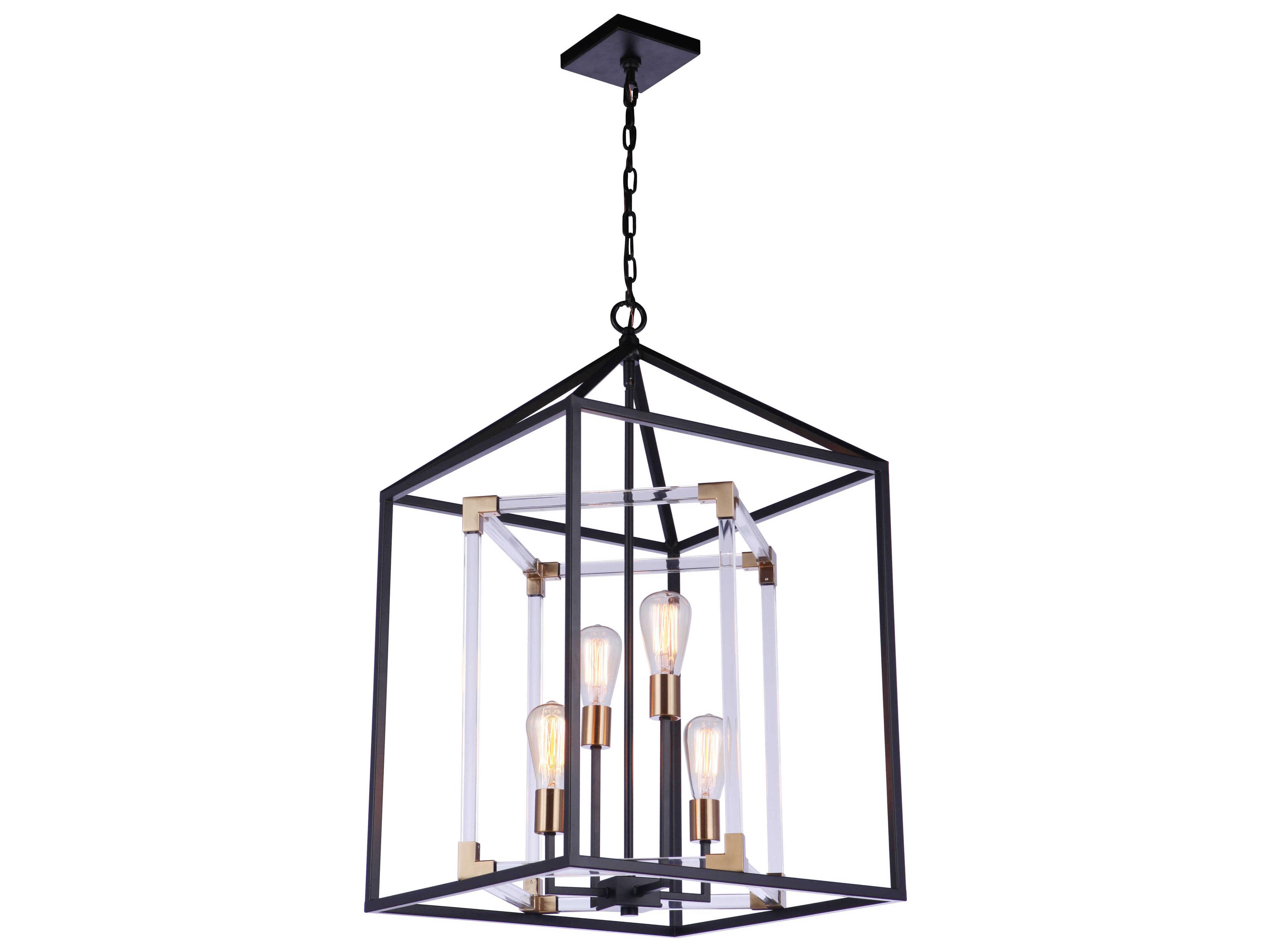 Craftmade Aaron 4-Light Flat Black Satin Brass Glass Pendant