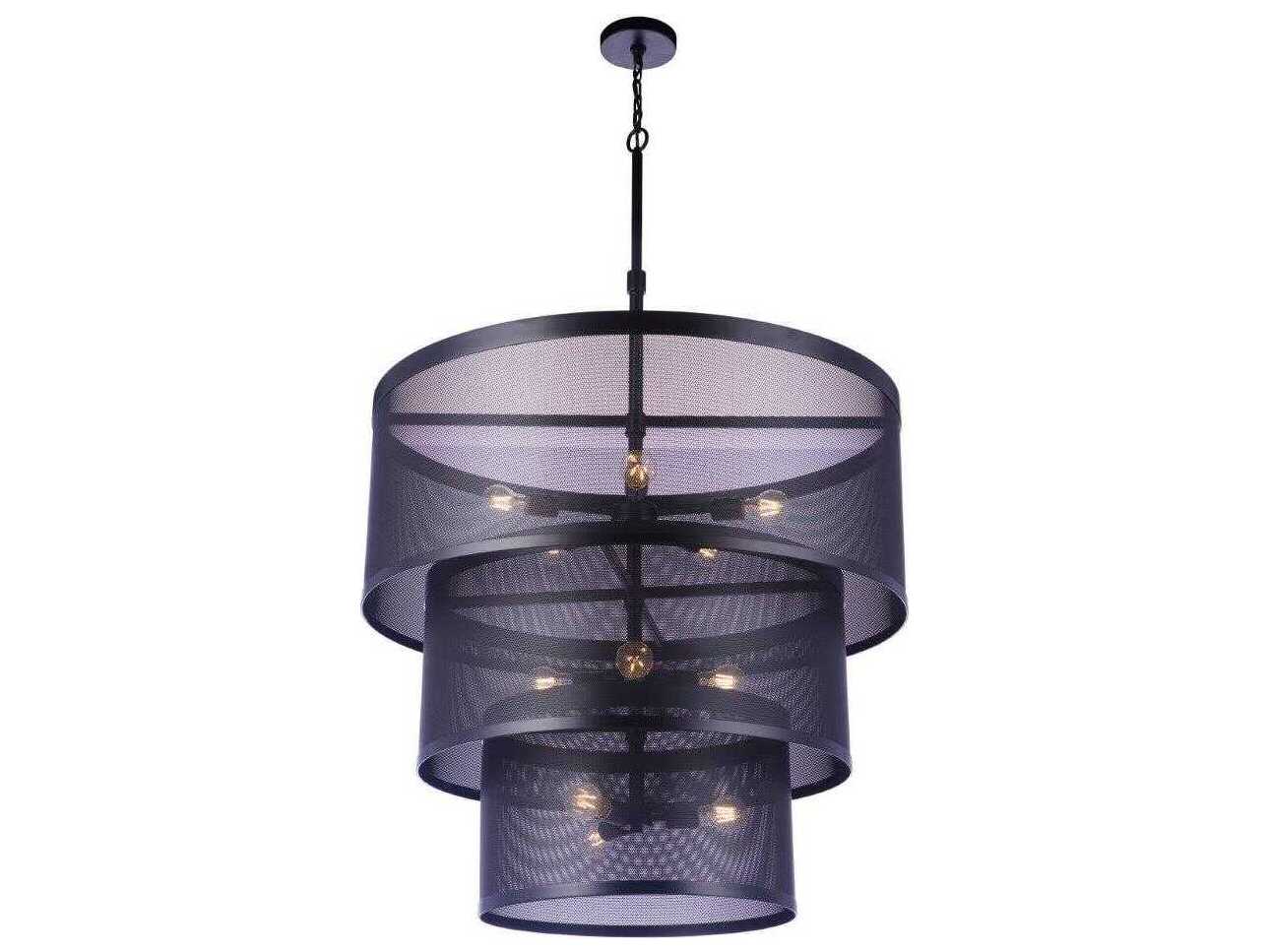 Craftmade Mesh 12-Light Flat Black Drum Tiered Pendant