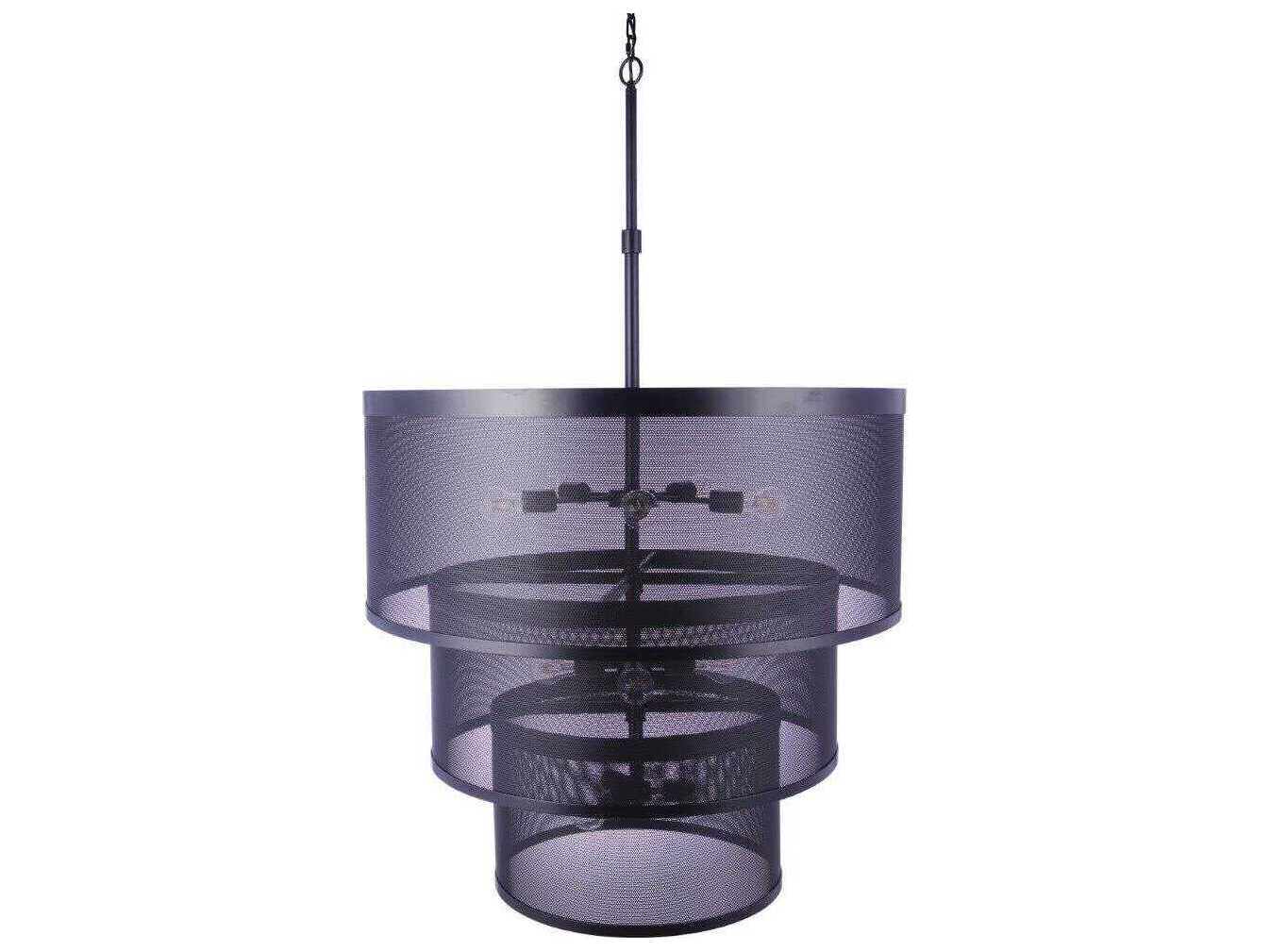 Craftmade Mesh 12-Light Flat Black Drum Tiered Pendant