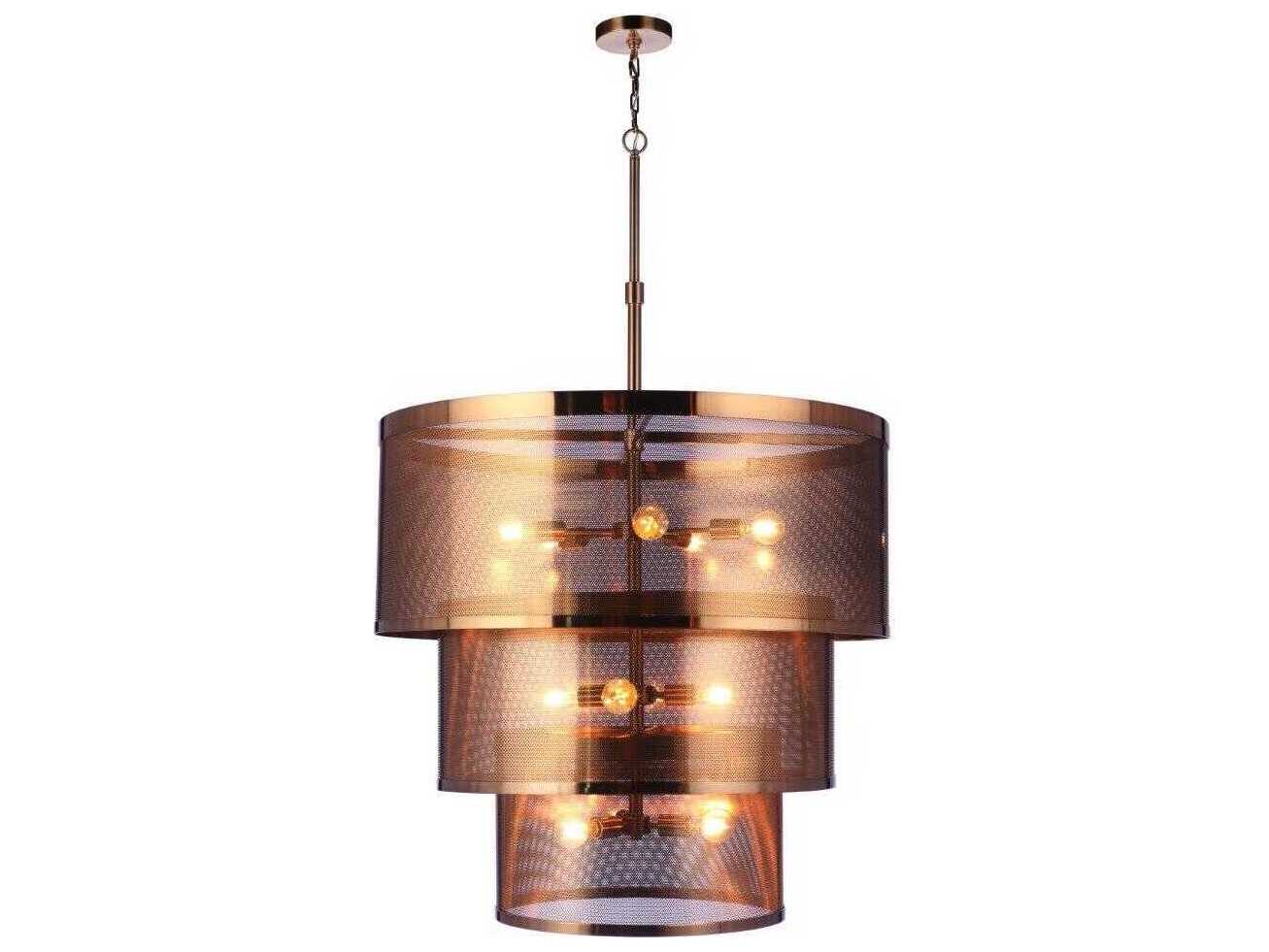 Craftmade Mesh 12-Light Satin Brass Drum Tiered Pendant
