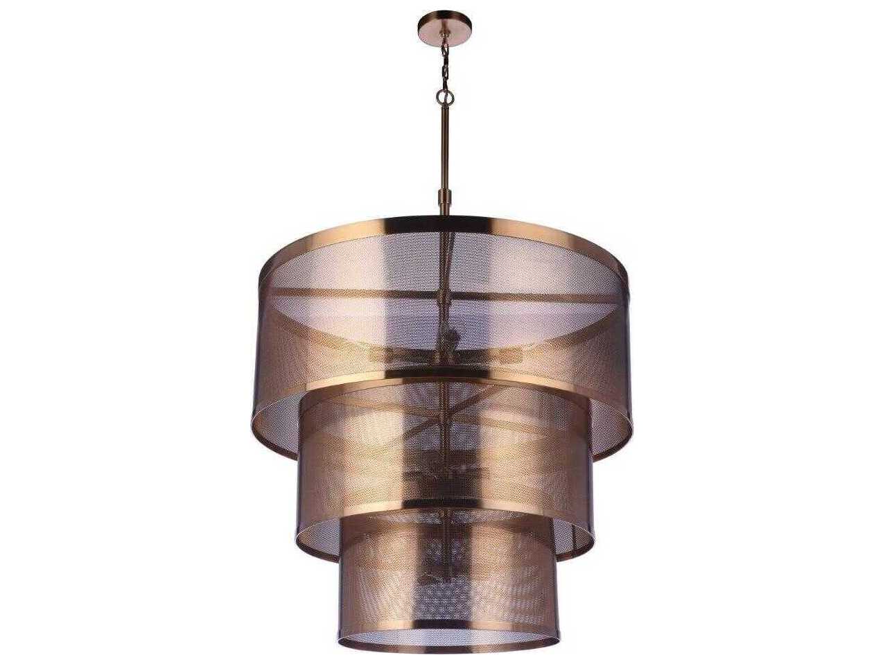 Craftmade Mesh 12-Light Satin Brass Drum Tiered Pendant