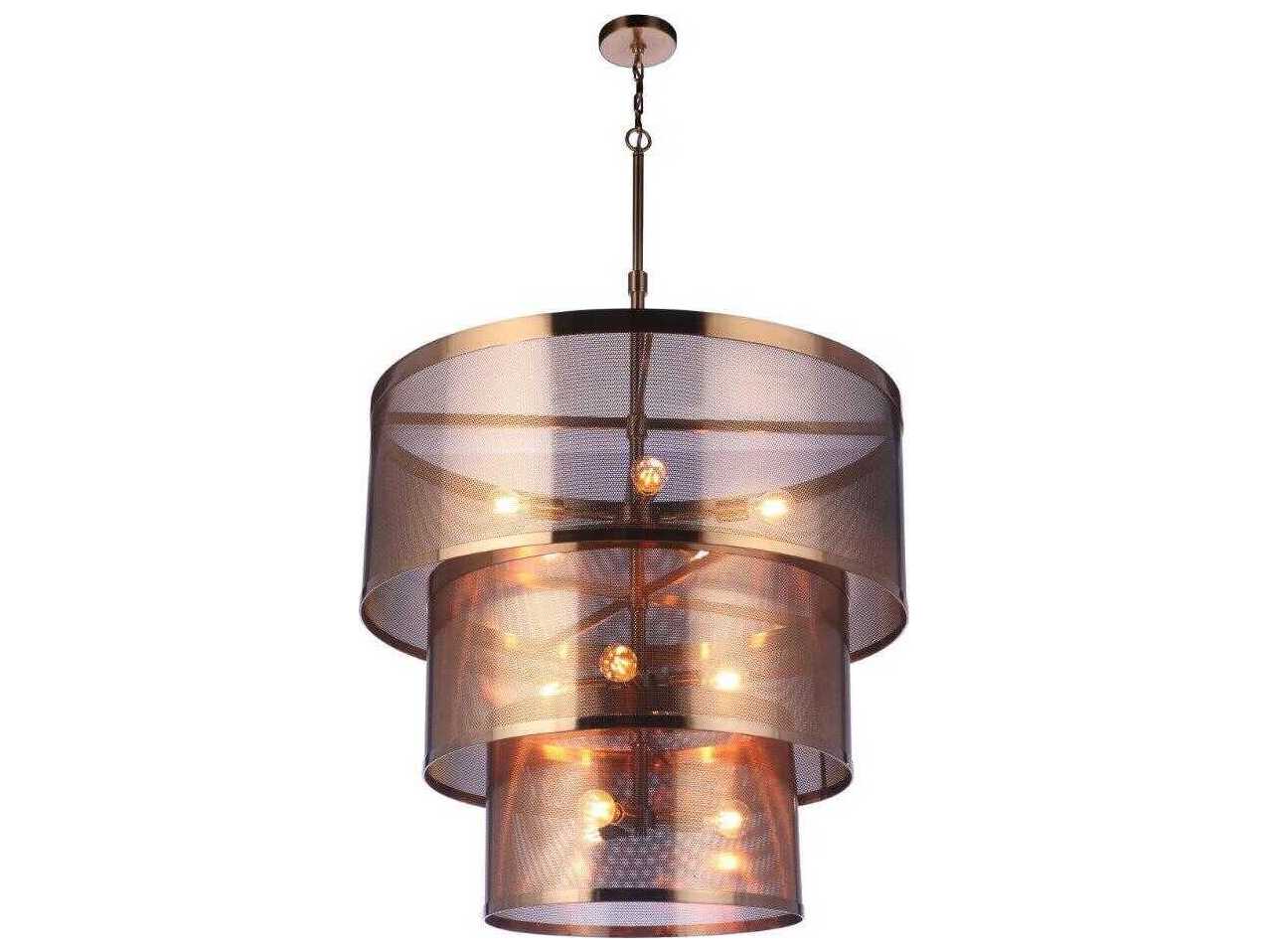 Craftmade Mesh 12-Light Satin Brass Drum Tiered Pendant