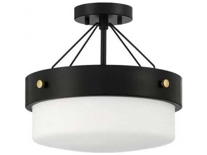 Craftmade Oak Street Flat Black Glass Drum Round Semi Flush Mount