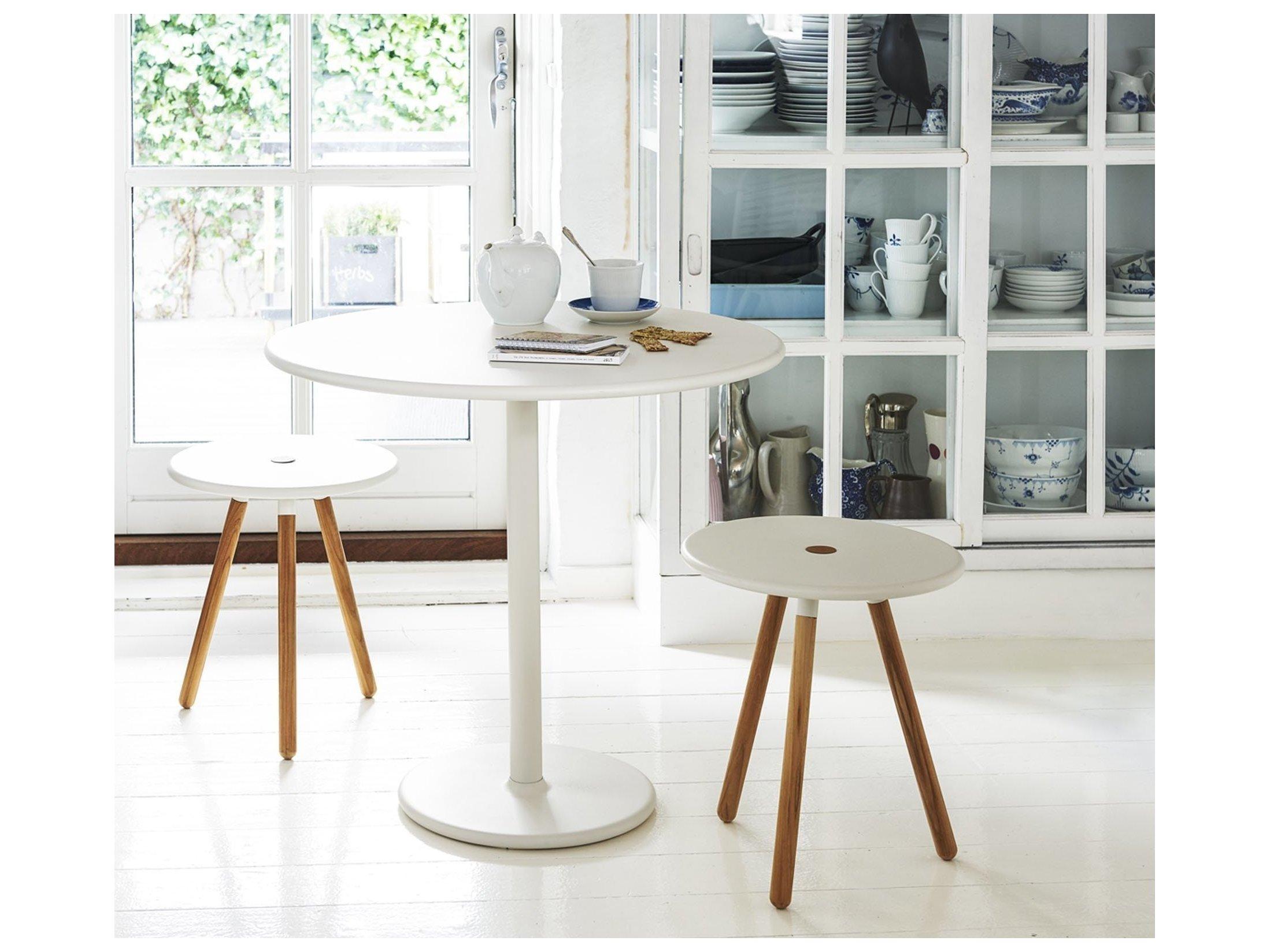 Cane Line Outdoor Area Aluminum Teak Round End Table/Stool