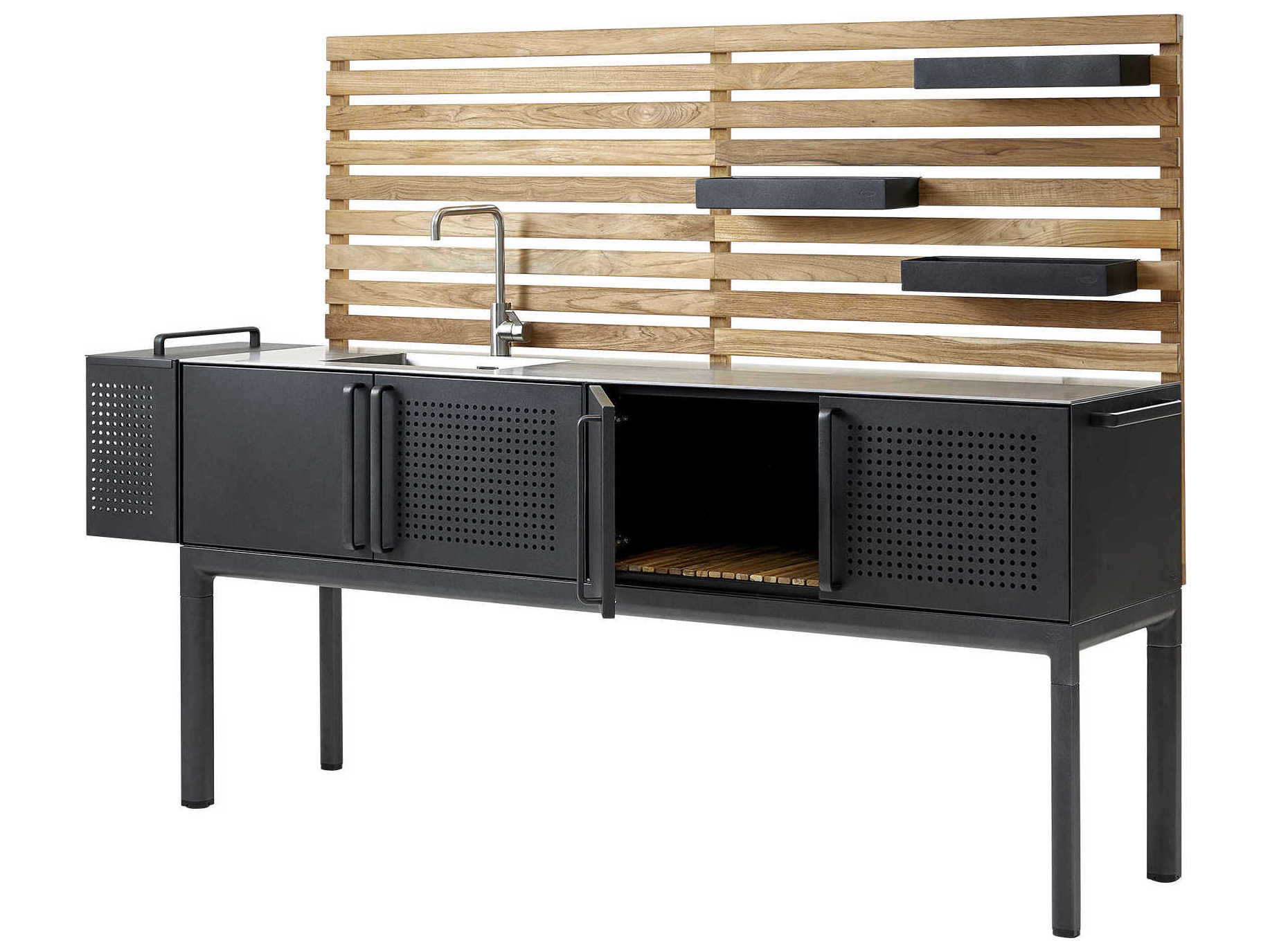 Cane Line Outdoor Drop Lava Grey Aluminum Kitchen Module Single 2 shelves