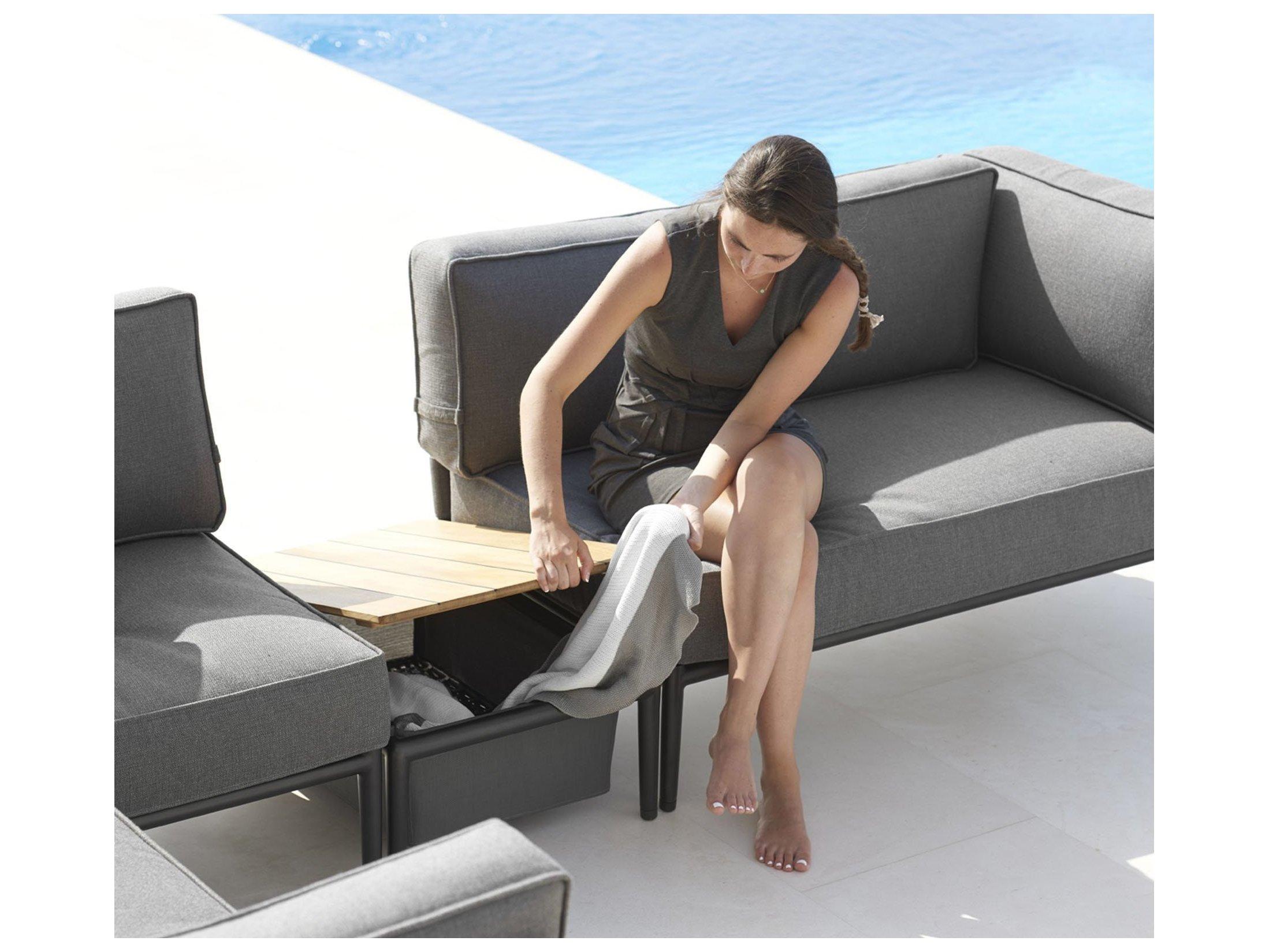 Cane Line Outdoor Conic Aluminum Teak Rectangular Box End Table