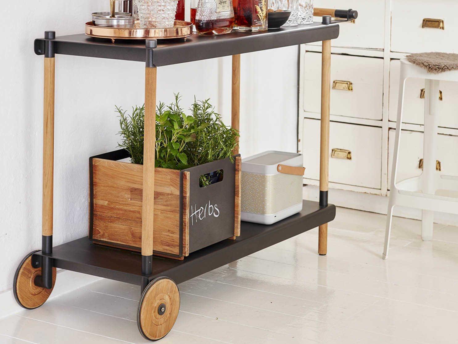 Cane Line Outdoor Teak/Aluminum Lava Grey Serving Cart