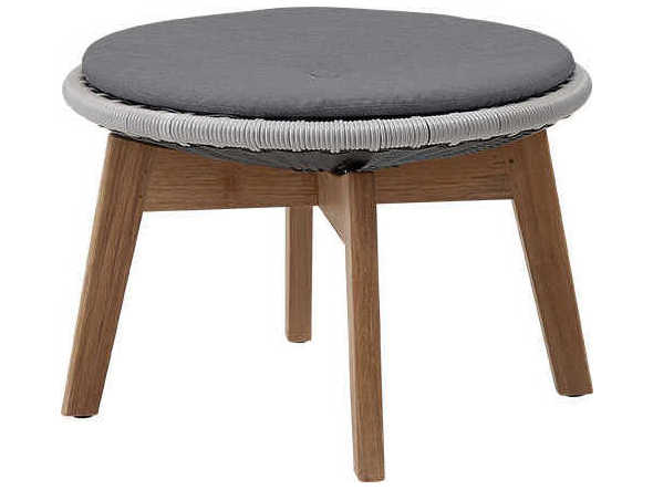 Cane Line Outdoor Peacock Teak Wicker Light Grey Ottoman in Grey