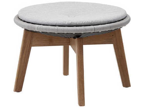 Cane Line Outdoor Peacock Teak Wicker Light Grey Ottoman in Grey
