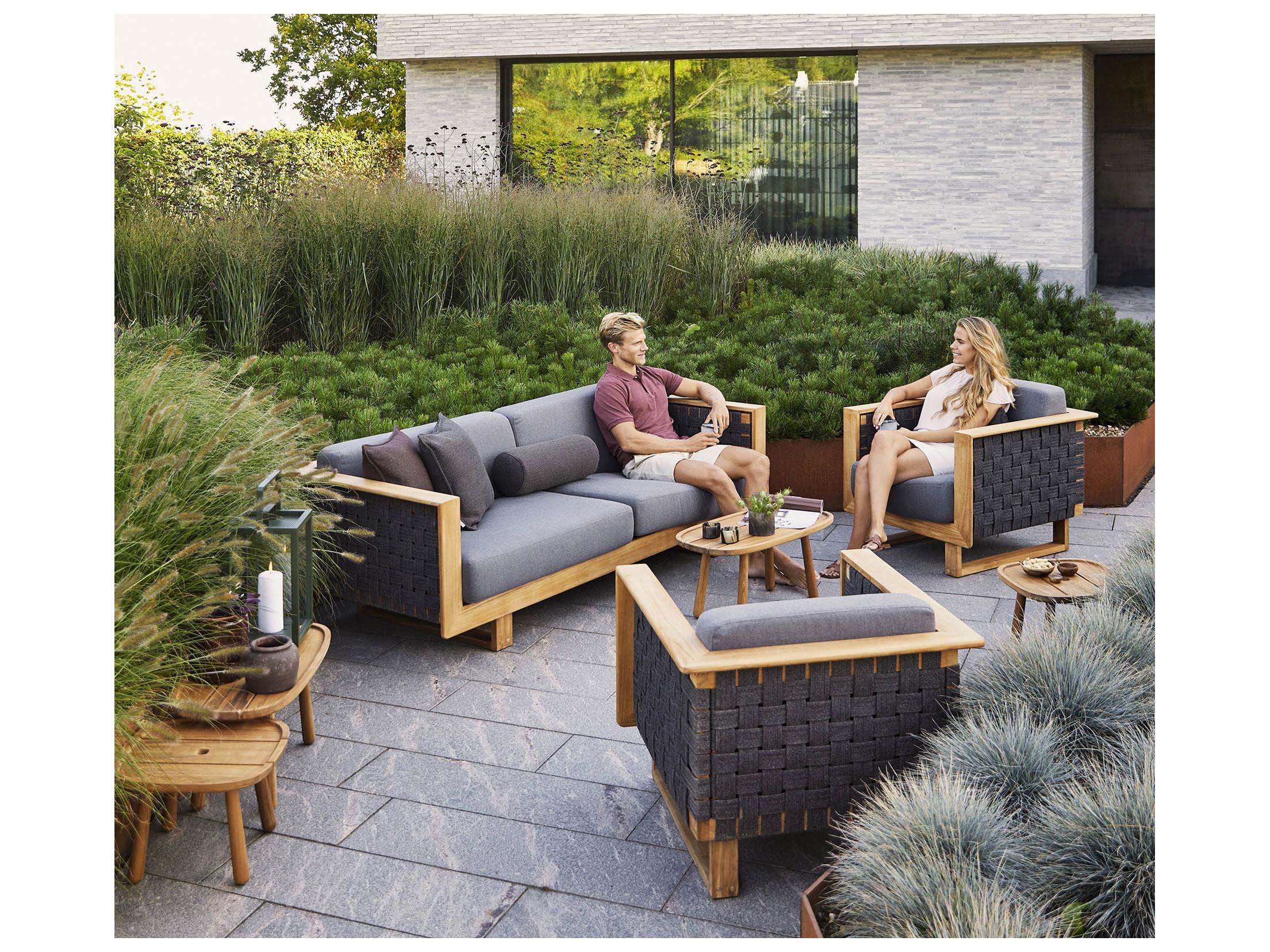 Cane Line Outdoor Angle Teak Soft Rope Dark Grey Lounge Chair in Grey