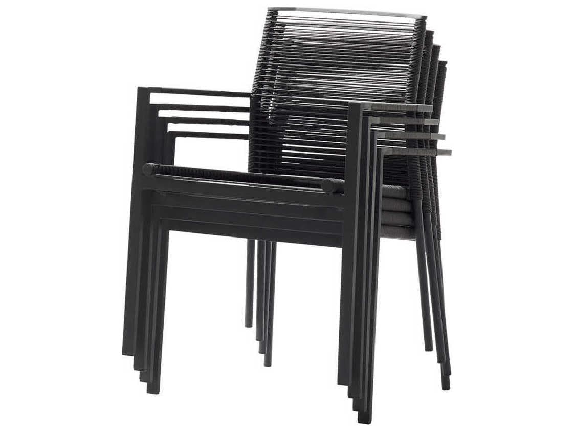 Cane Line Outdoor Edge Anthracite Aluminum Rope Strap Stackable Dining Arm Chair