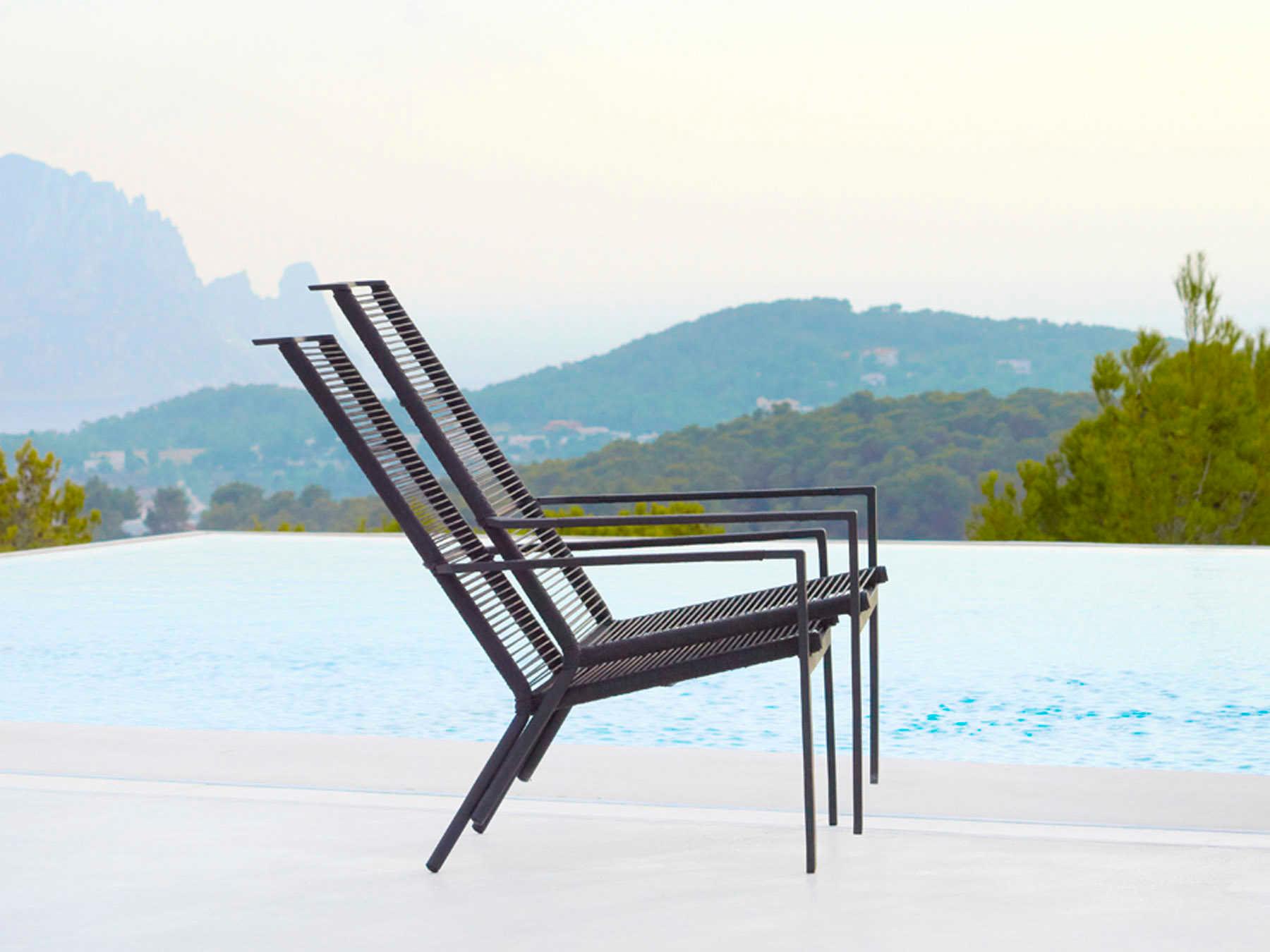 Cane Line Outdoor Edge Anthracite Aluminum Rope Strap Stackable Highback Lounge Chair