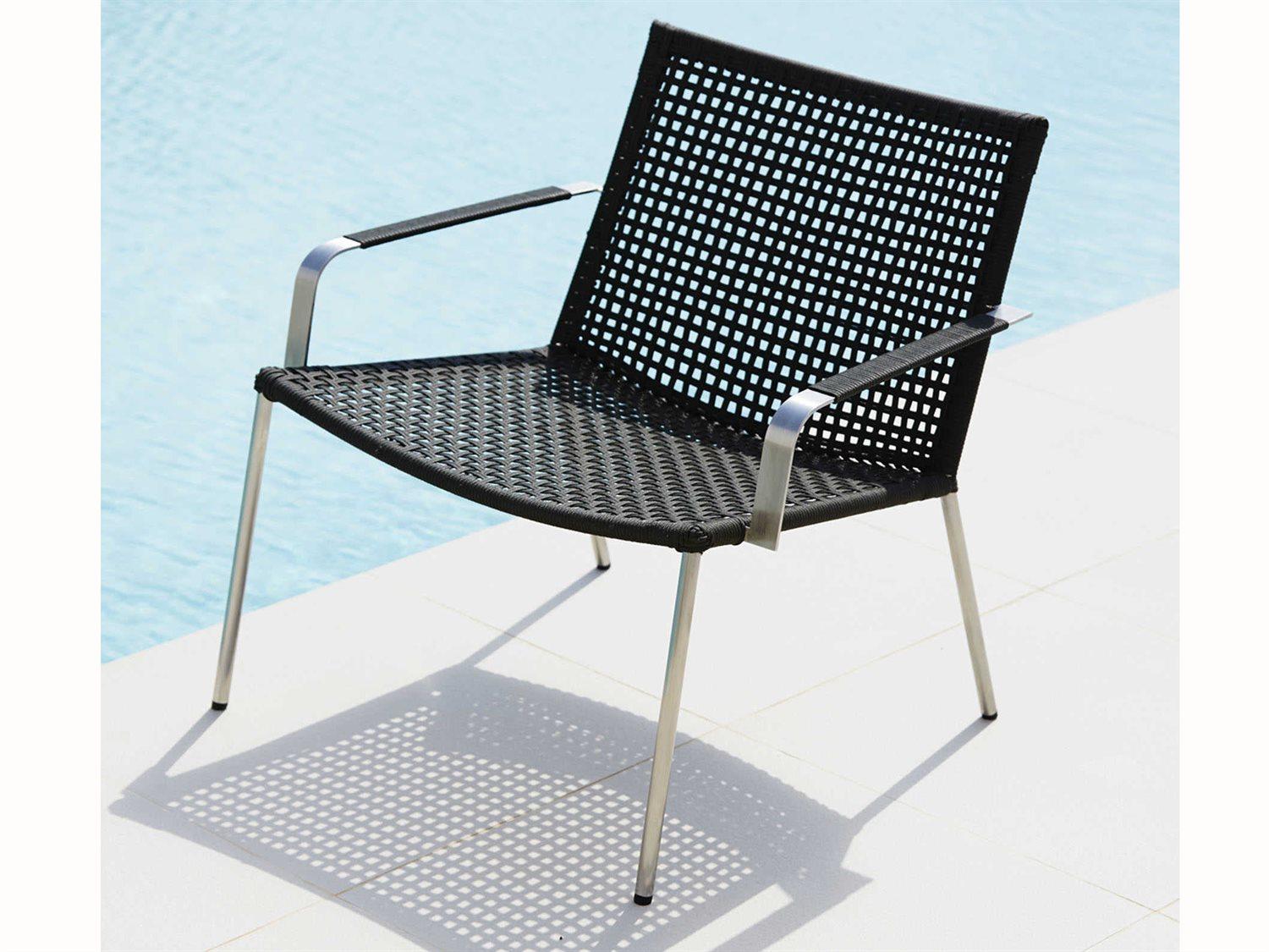 Cane Line Outdoor Straw Anthracite Stainless Steel Rope Strap Stackable Lounge Chair