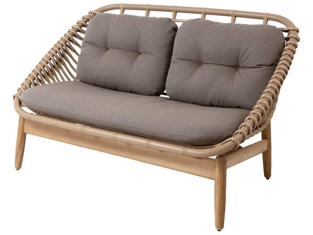 Cane Line Outdoor String Natural Aluminum Teak Sofa in Taupe
