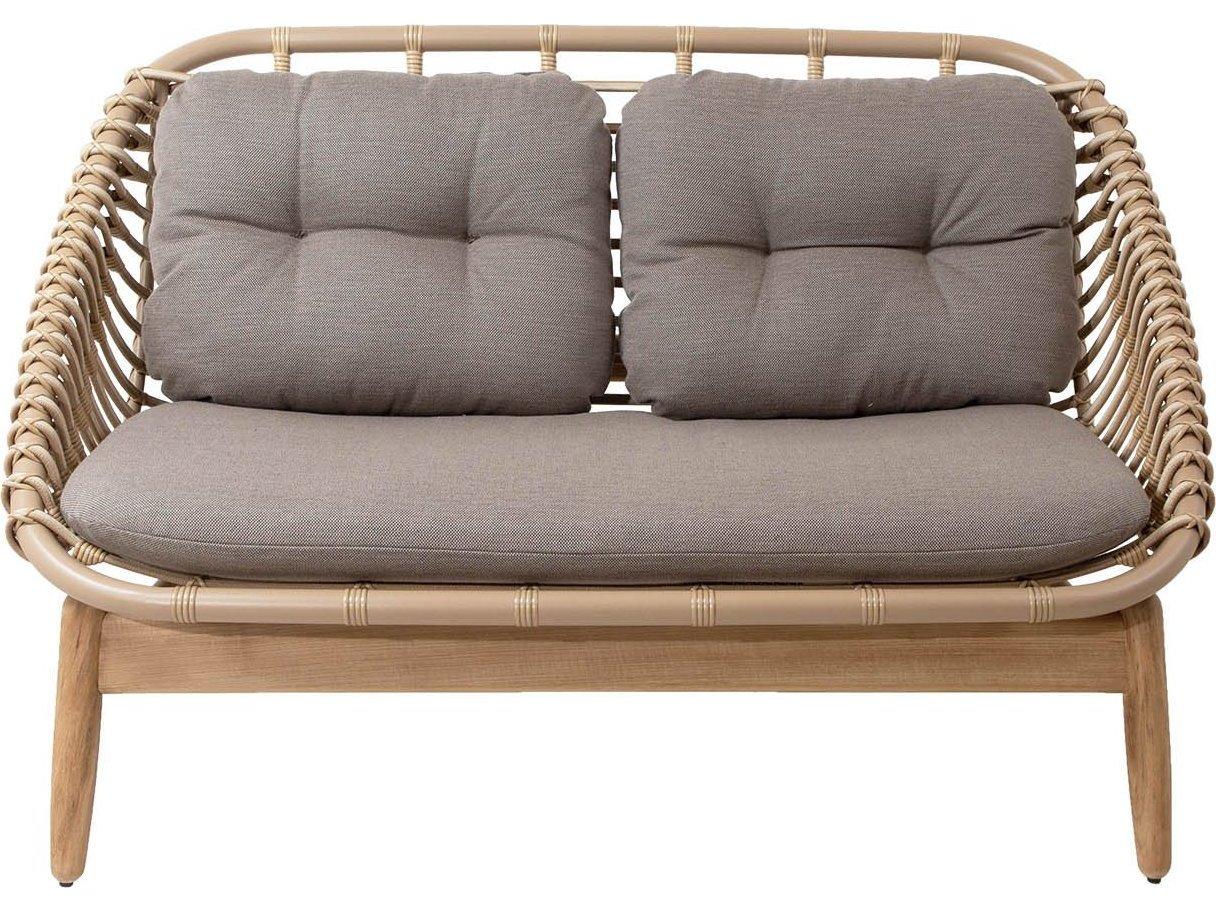 Cane Line Outdoor String Natural Aluminum Teak Sofa in Taupe