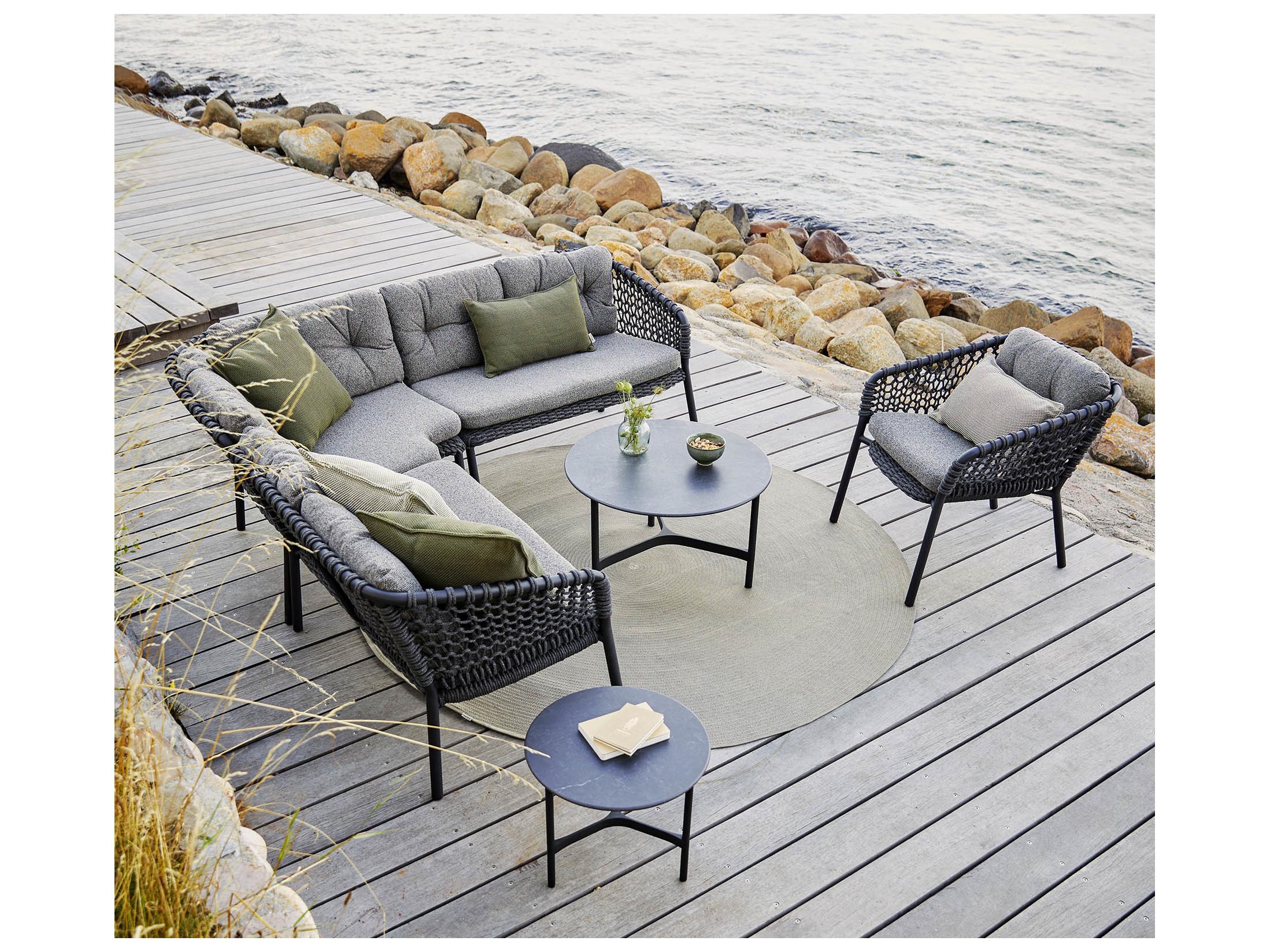 Cane Line Outdoor Ocean Dark Grey Soft Rope Aluminum Corner Lounge Chair