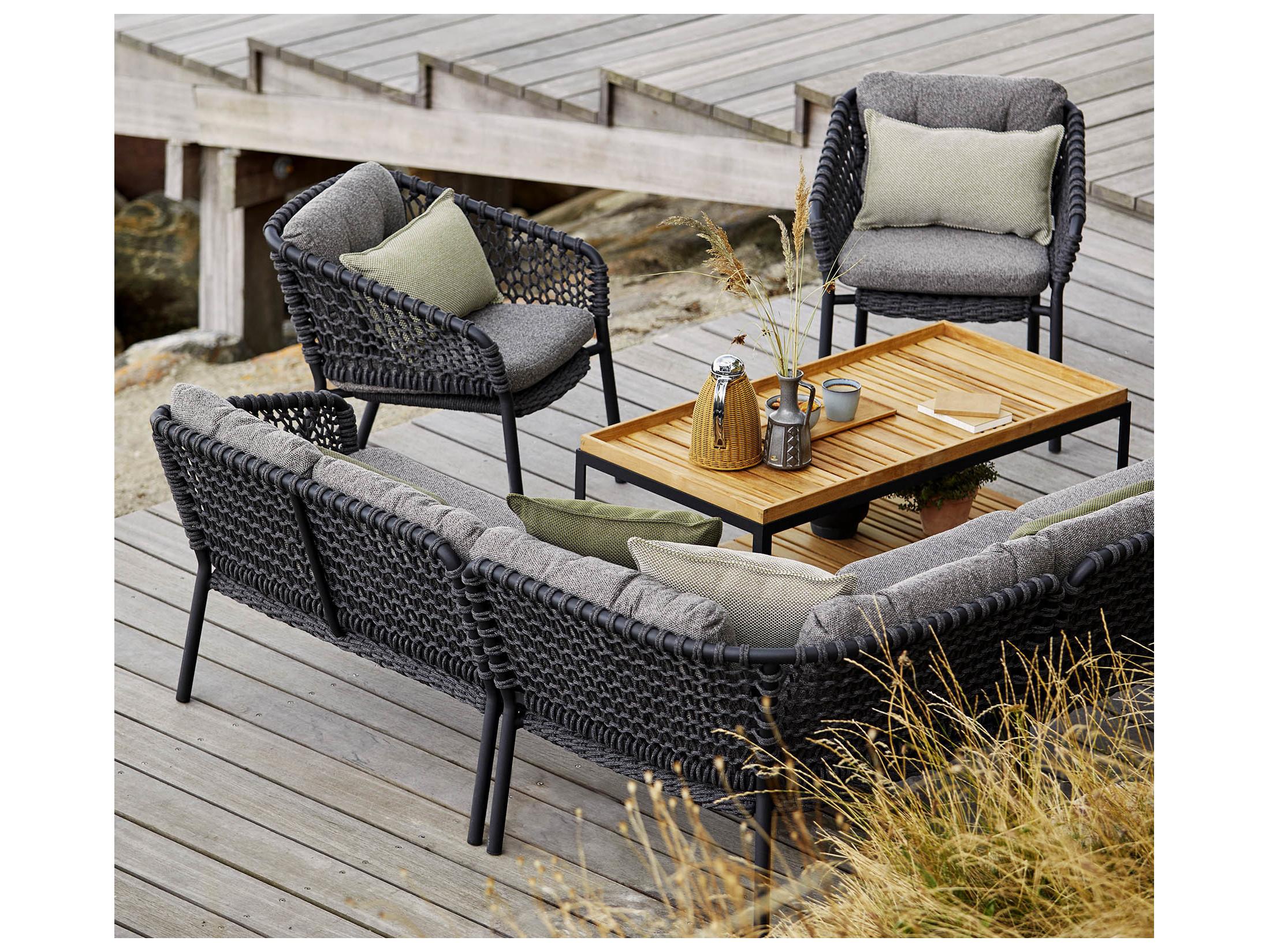 Cane Line Outdoor Ocean Dark Grey Soft Rope Aluminum Corner Lounge Chair