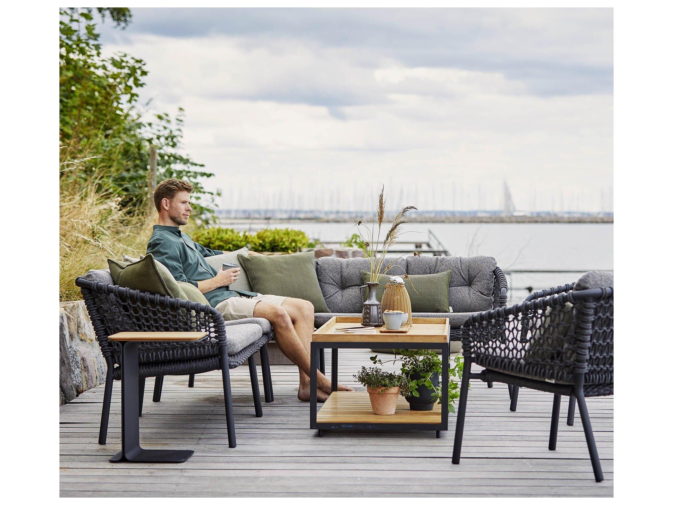 Cane Line Outdoor Ocean Dark Grey Soft Rope Aluminum Corner Lounge Chair