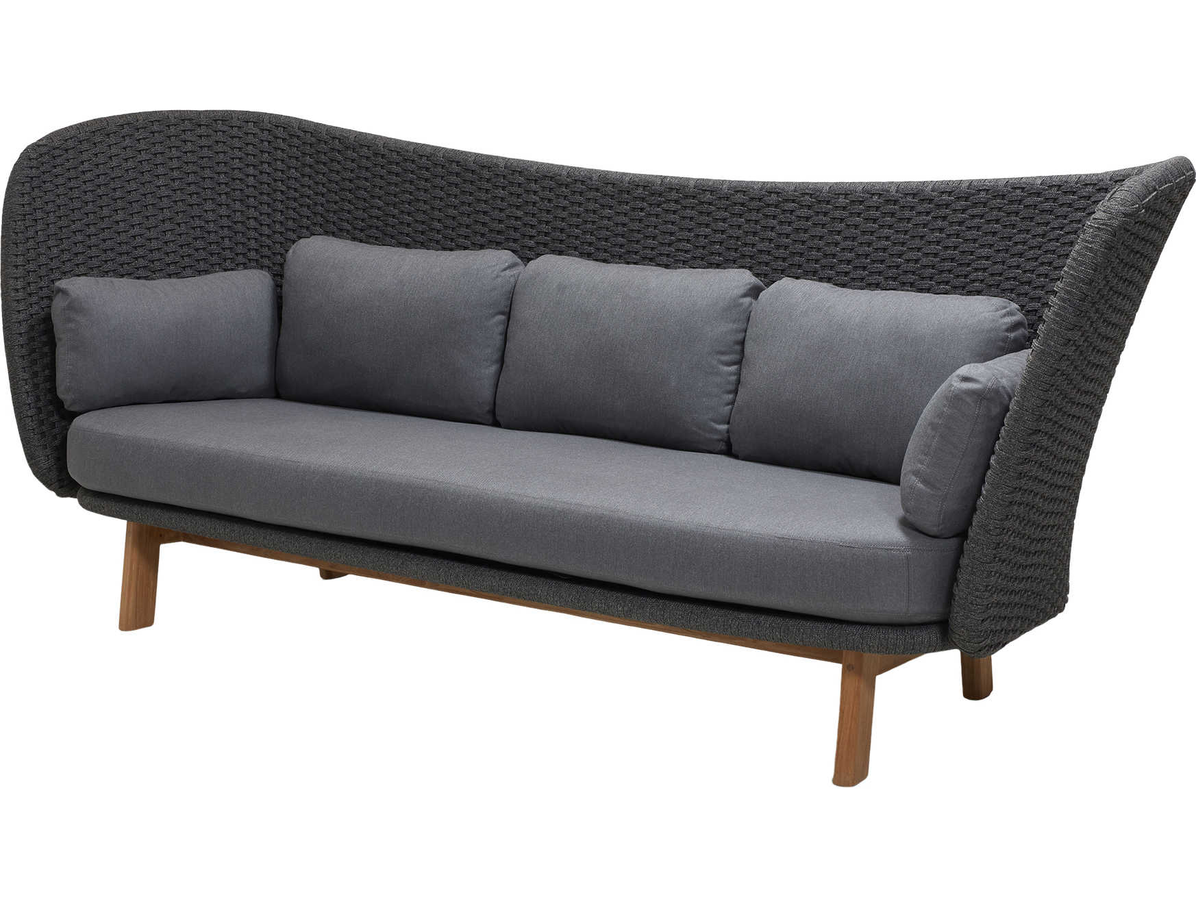 Cane Line Outdoor Peacock Teak / Dark Grey Soft Rope Wing Sofa in Grey