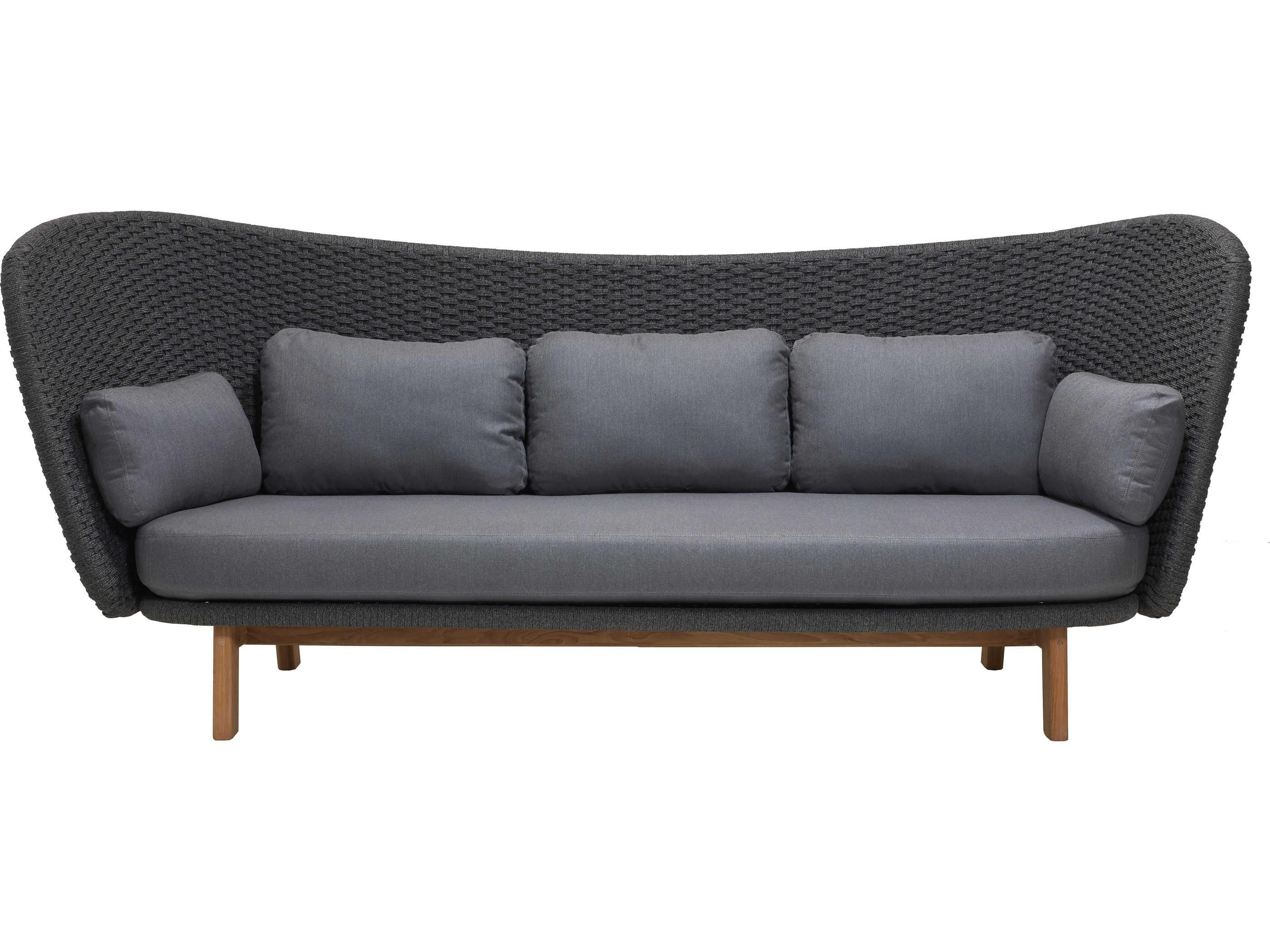 Cane Line Outdoor Peacock Teak / Dark Grey Soft Rope Wing Sofa in Grey