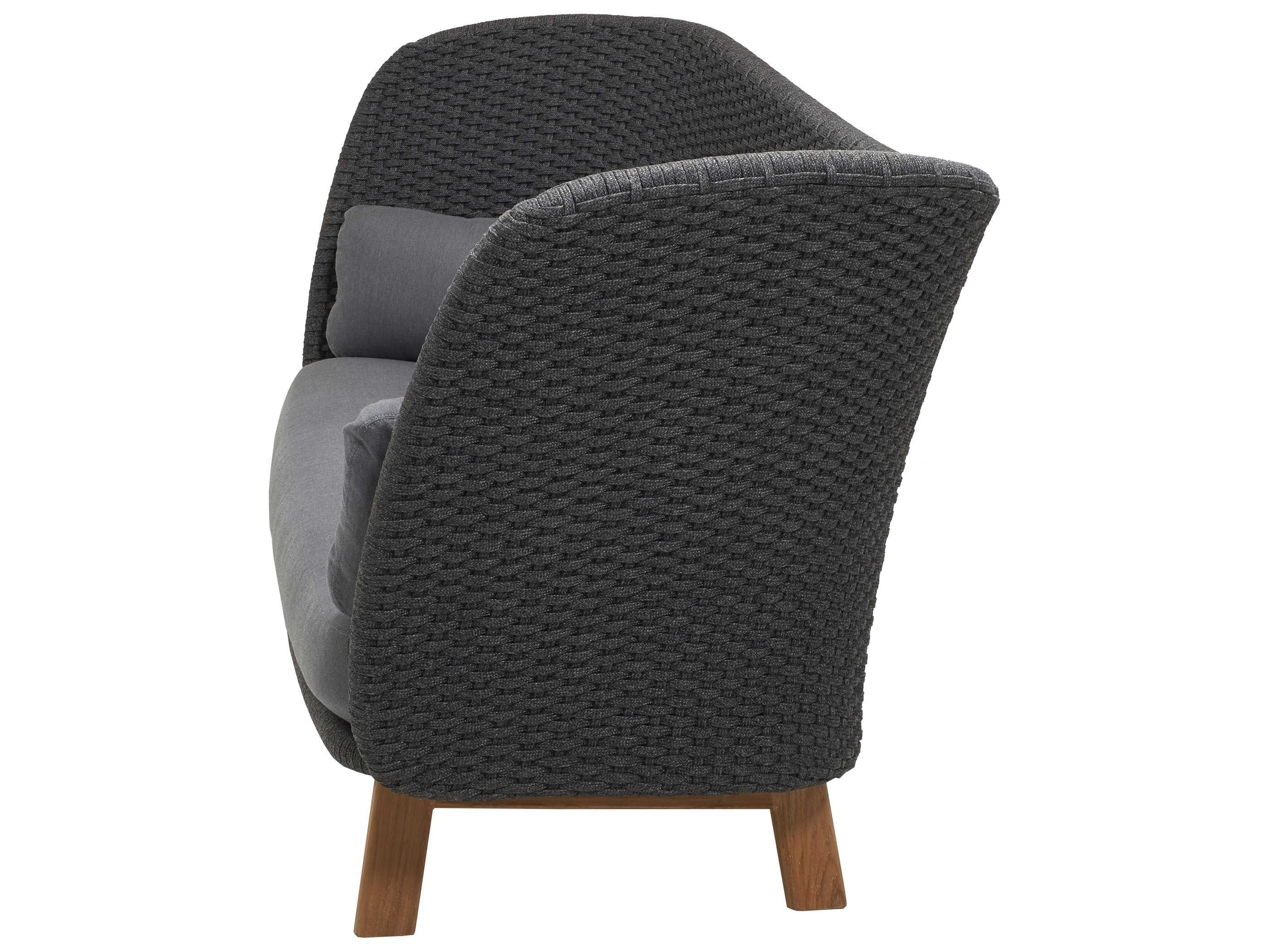 Cane Line Outdoor Peacock Teak / Dark Grey Soft Rope Wing Sofa in Grey