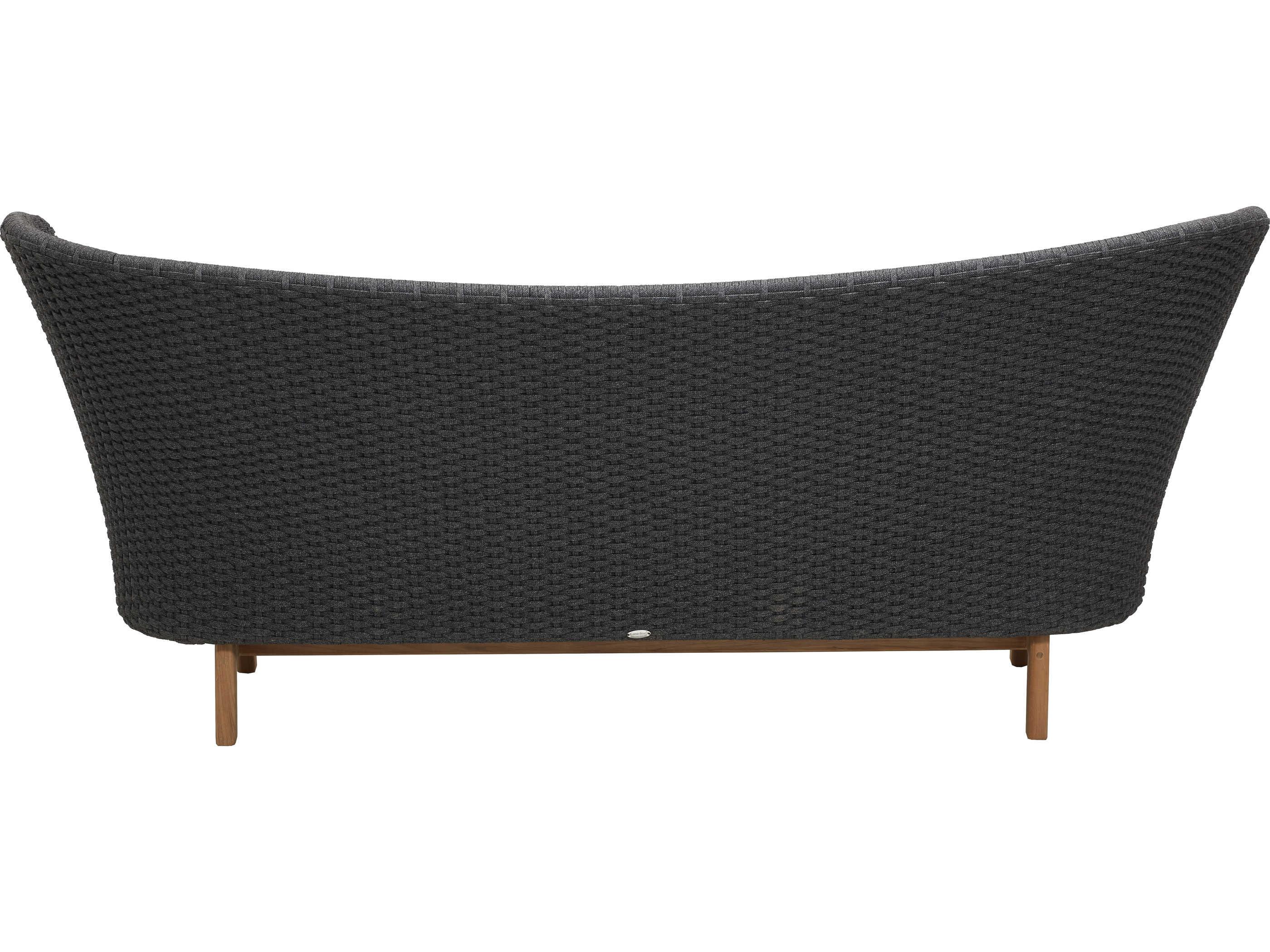 Cane Line Outdoor Peacock Teak / Dark Grey Soft Rope Wing Sofa in Grey