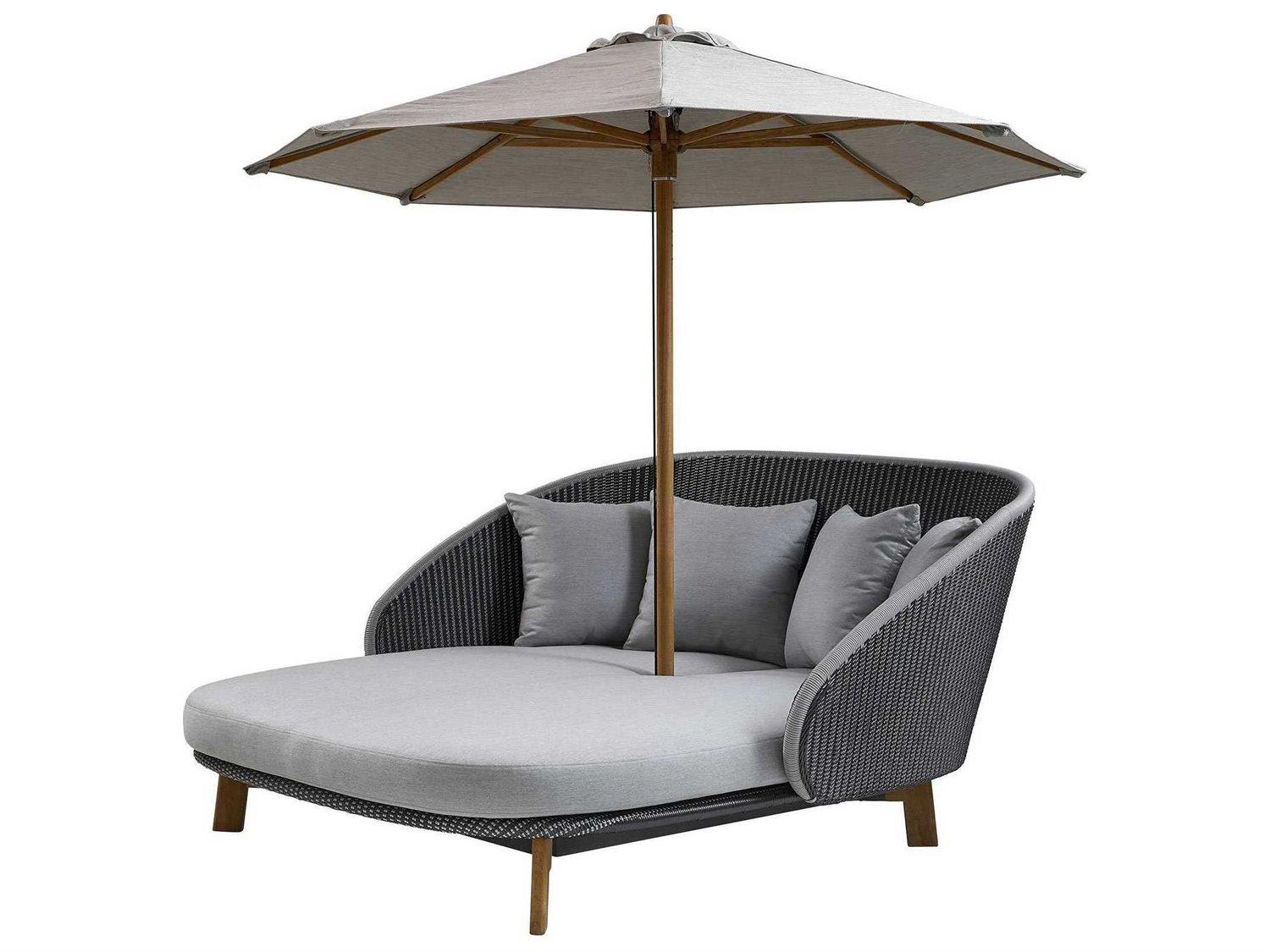 Cane Line Outdoor Peacock Teak/Grey/Light Grey Soft Rope Lounge Daybed in Grey