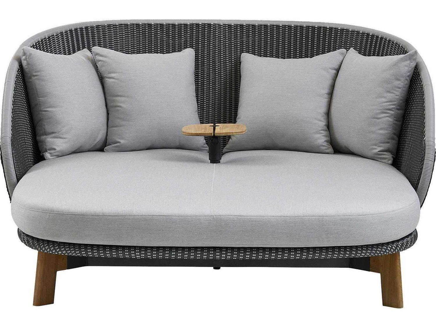 Cane Line Outdoor Peacock Teak/Grey/Light Grey Soft Rope Lounge Daybed in Grey