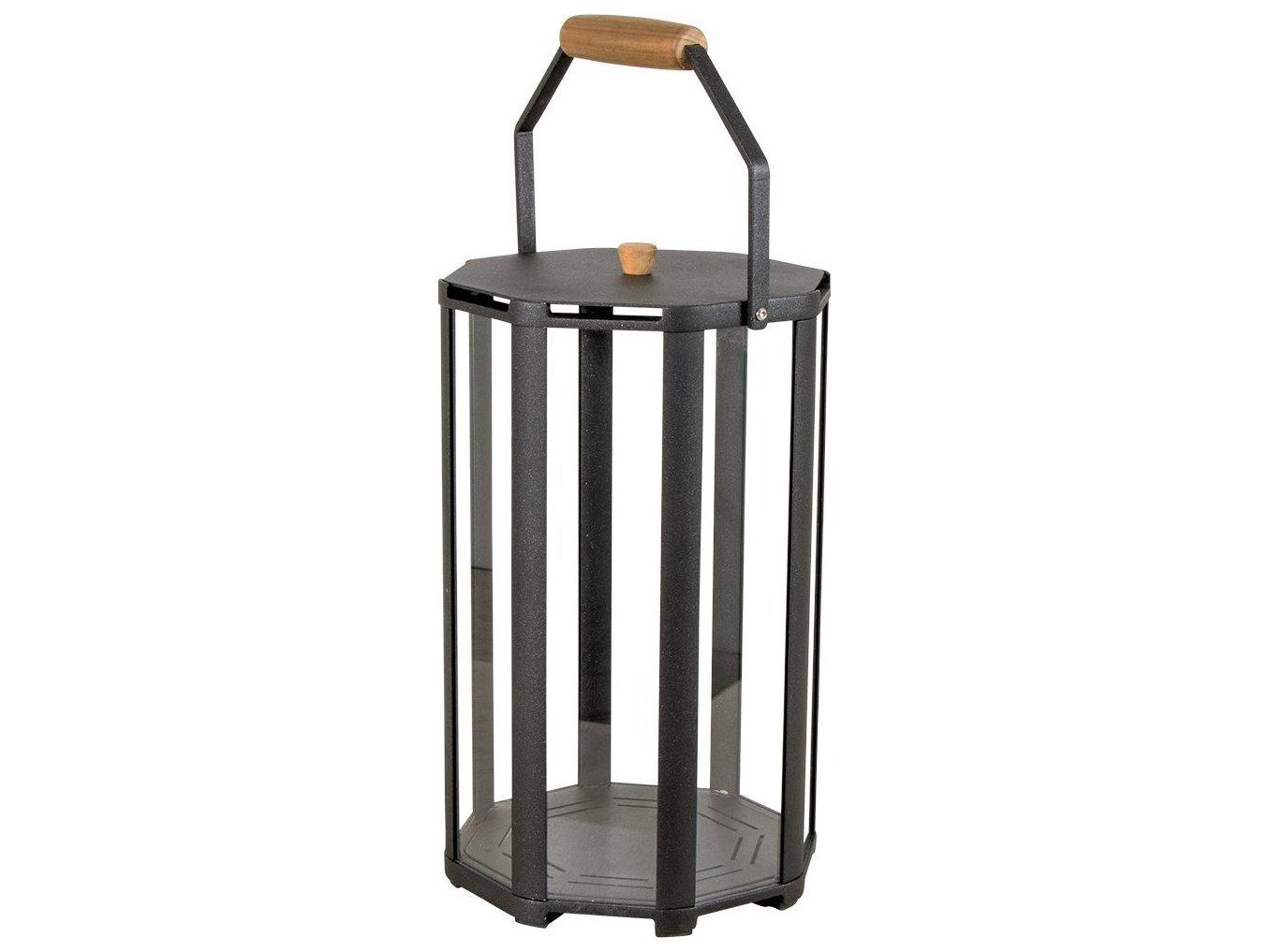 Cane Line Outdoor Lightlux Lava Grey Aluminum Small Lantern with Teak Handle