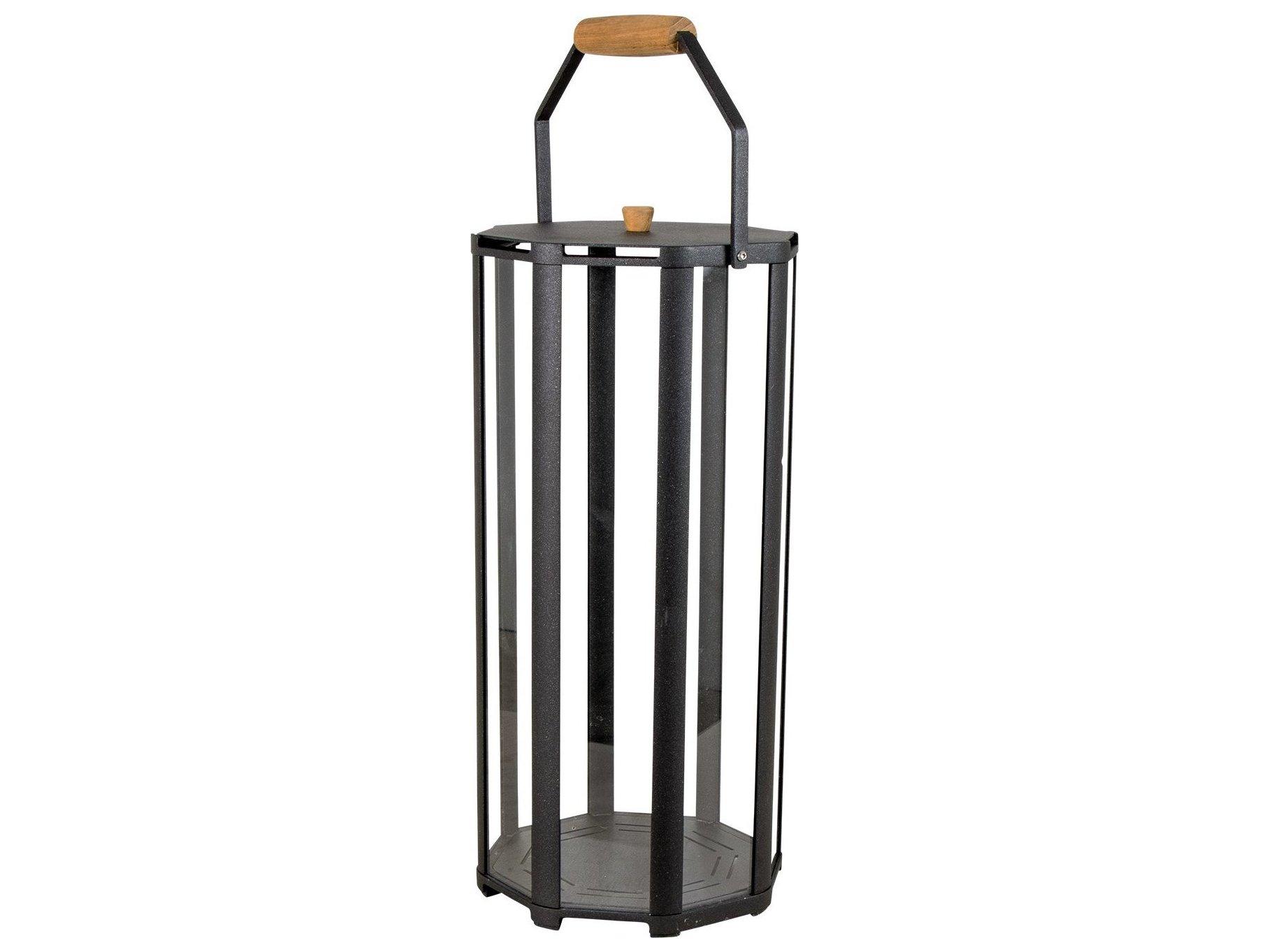 Cane Line Outdoor Lightlux Lava Grey Aluminum Large Lantern with Teak Handle