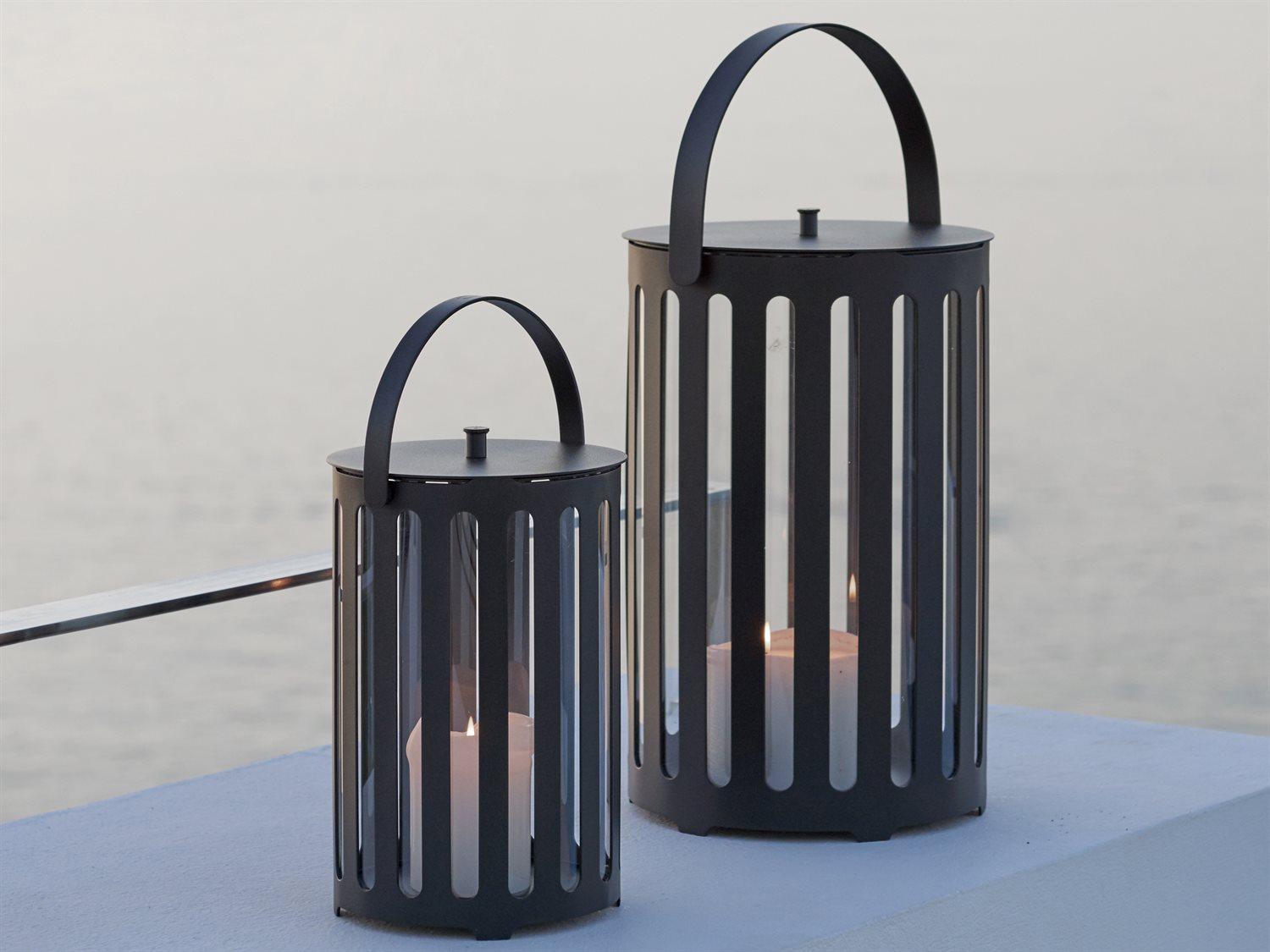Cane Line Outdoor Light Tube Lava Grey Aluminum Small Round Lantern