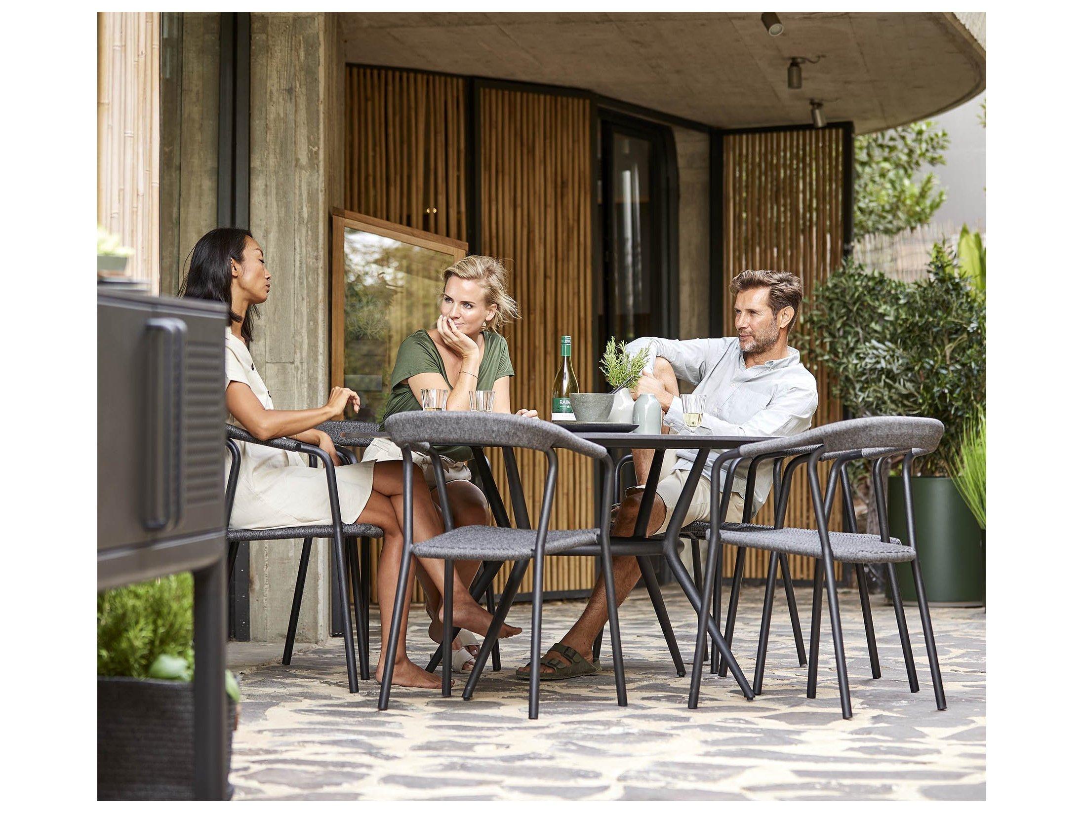 Cane Line Outdoor Noble Dark Grey Aluminum Soft Rope Stackable Dining Arm Chair