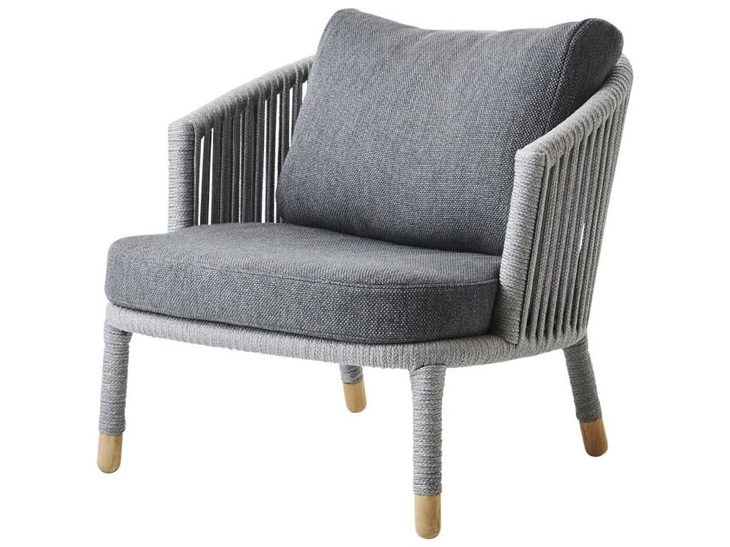 Cane Line Outdoor Moments Grey Soft Rope Aluminum Lounge Chair in Grey