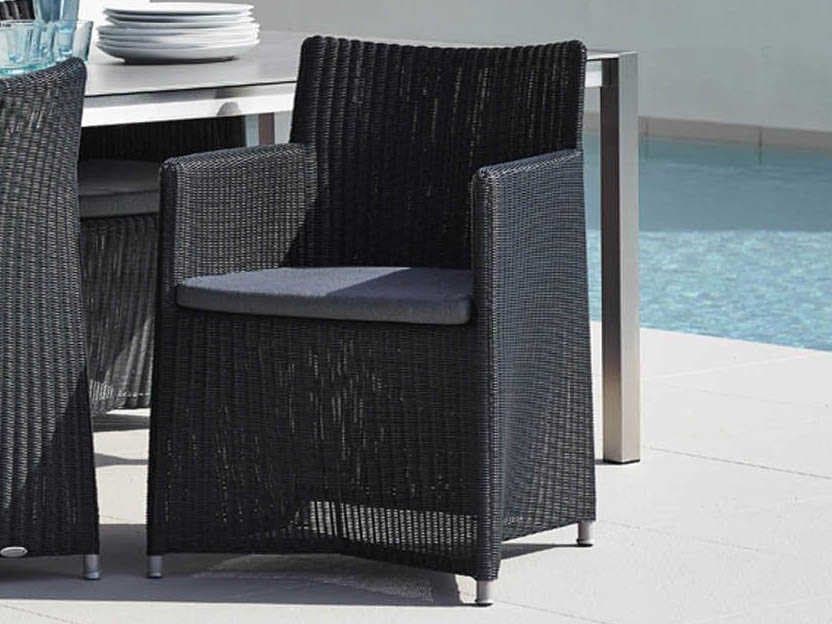Cane Line Outdoor Diamond Graphite Wicker Aluminum Dining Arm Chair in Grey