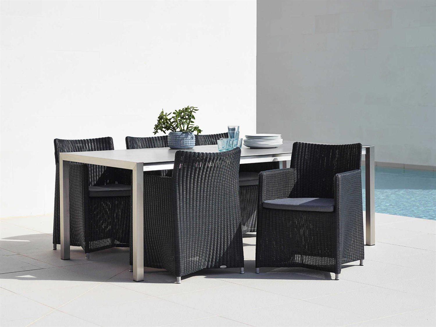 Cane Line Outdoor Diamond Graphite Wicker Aluminum Dining Arm Chair in Grey