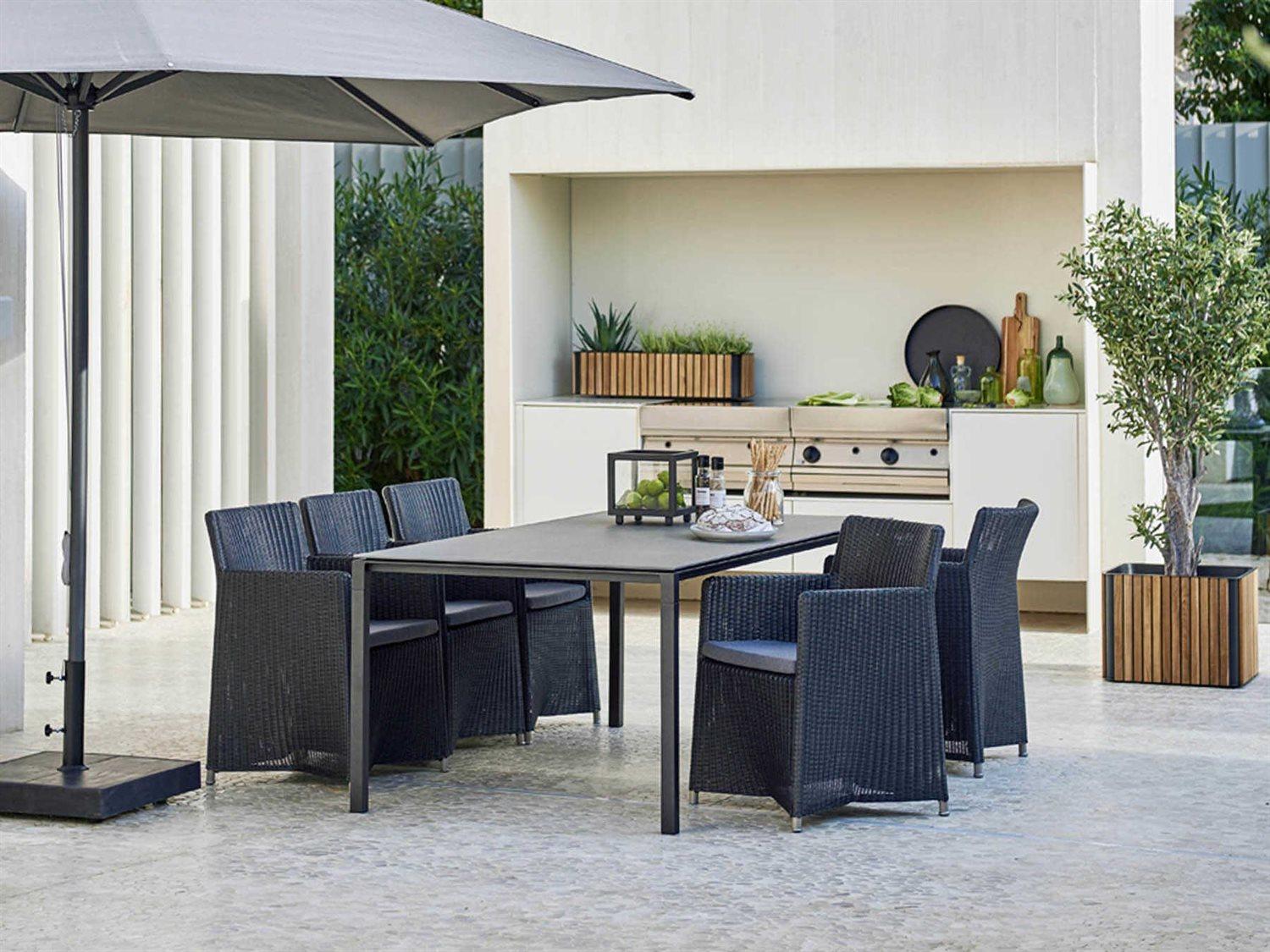 Cane Line Outdoor Diamond Graphite Wicker Aluminum Dining Arm Chair in Grey