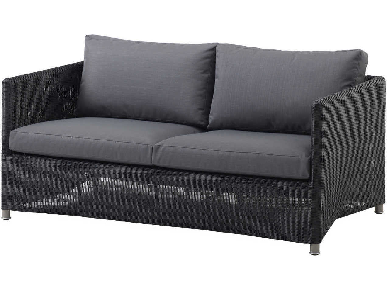 Cane Line Outdoor Diamond Graphite Wicker Aluminum Loveseat in Grey