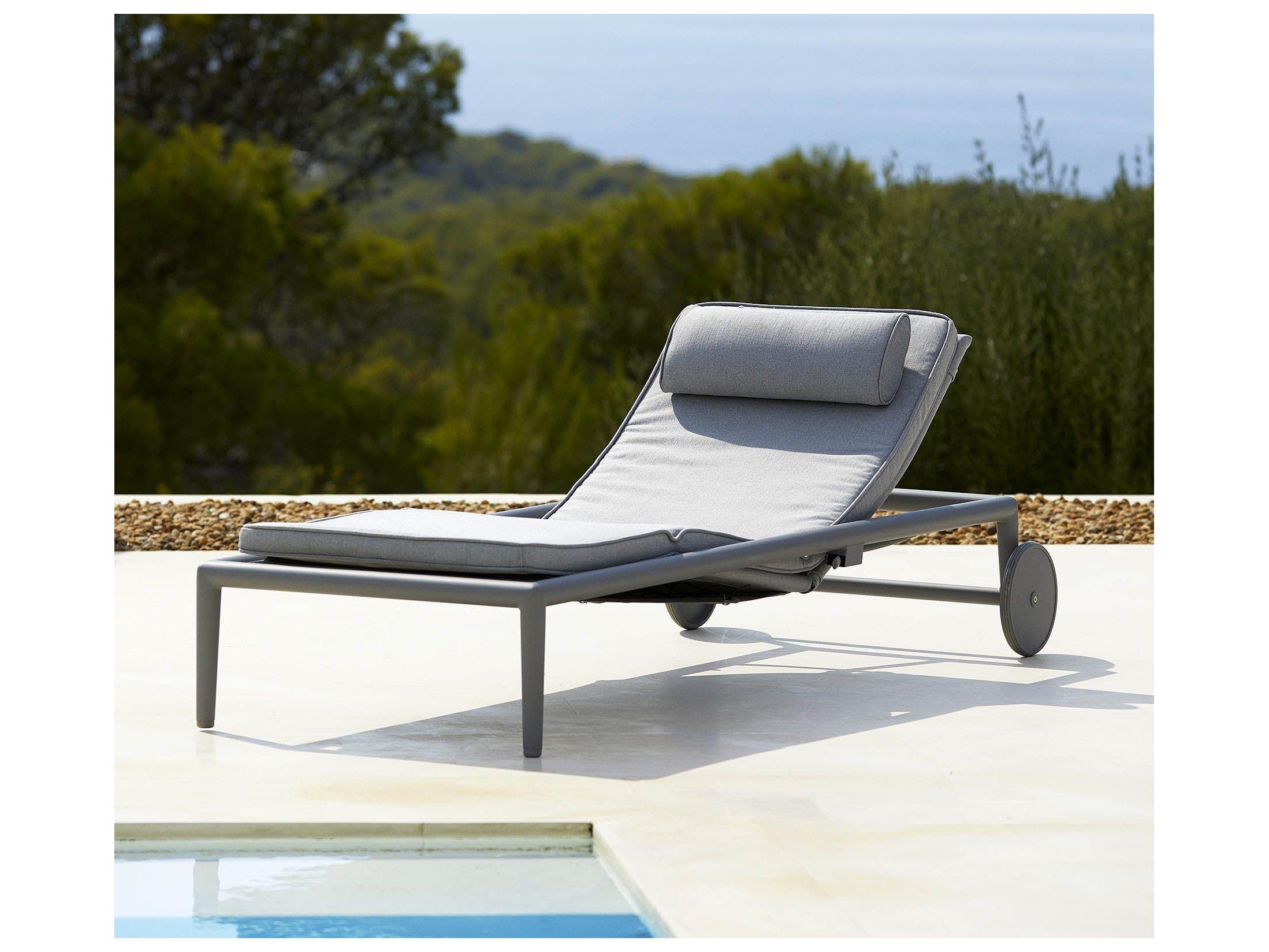 Cane Line Outdoor Conic Aluminum Cushion Sun Chaise Lounge with Gas Spring
