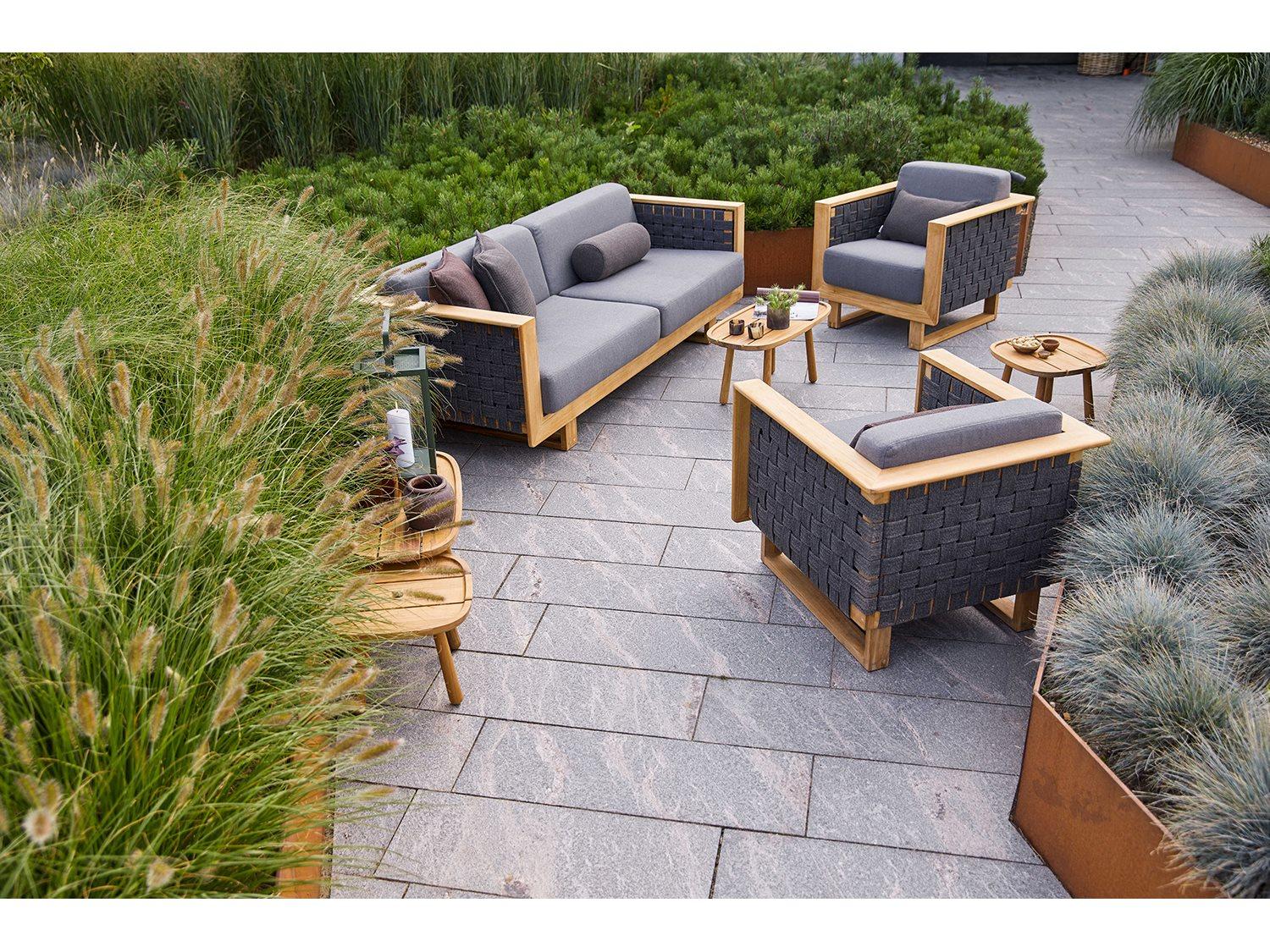 Cane Line Outdoor Angle Teak Soft Rope Dark Grey Lounge Set in Grey
