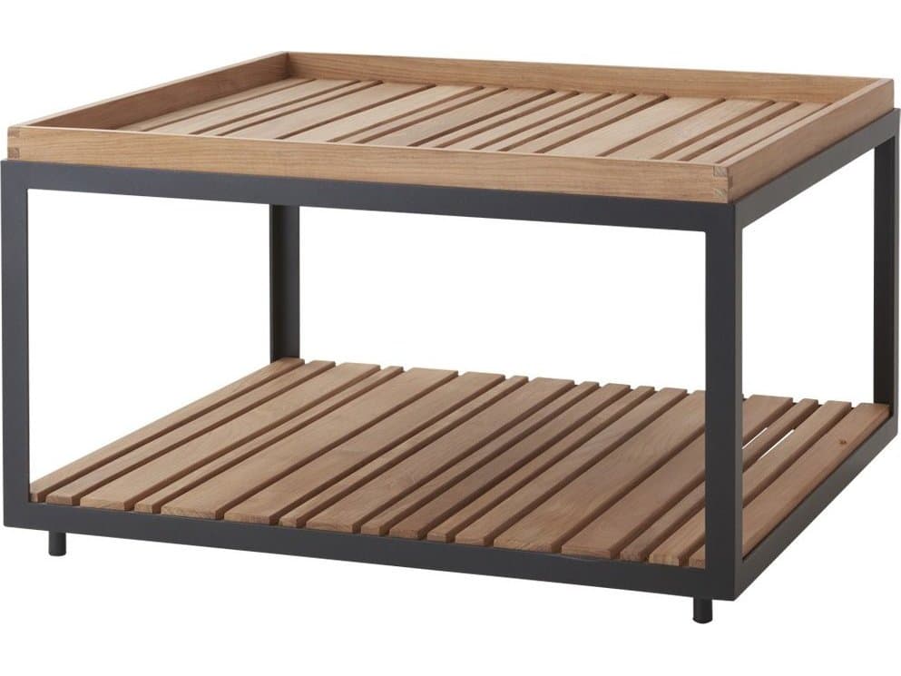 Cane Line Outdoor Level Square Coffee Table Top and Bottom Shelf