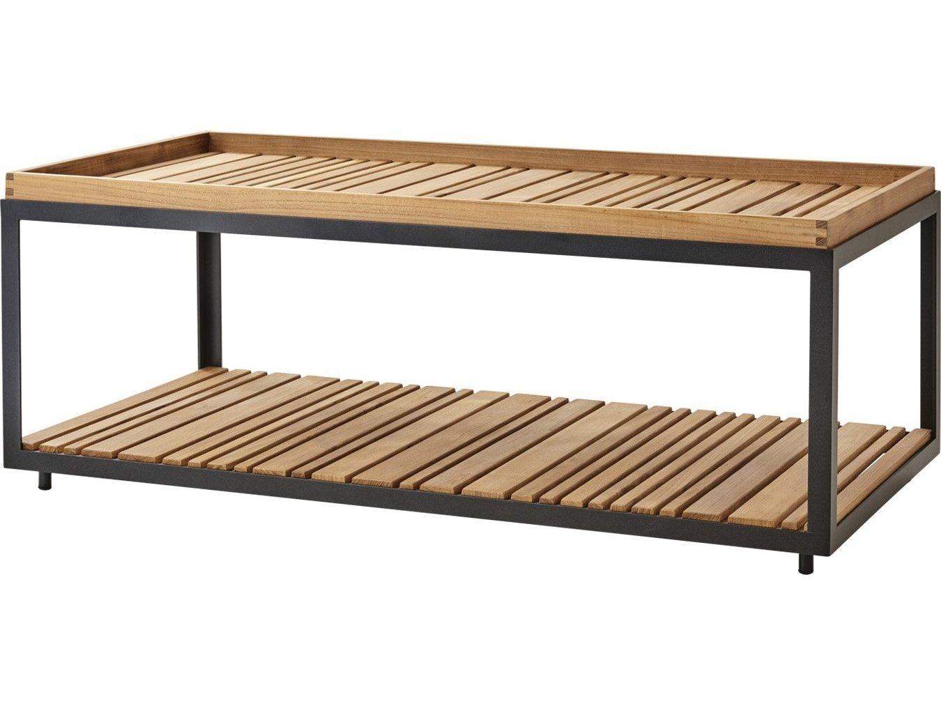 Cane Line Outdoor Level Rectangular Coffee Table Top and Bottom Shelf