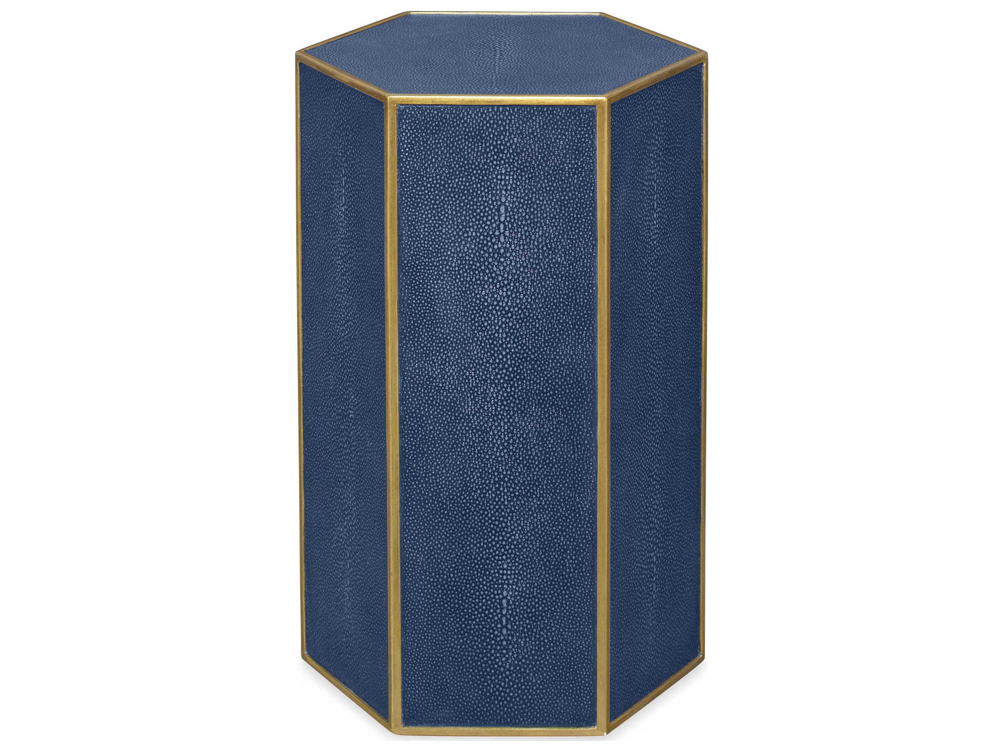 Century Furniture Thomas Obrien Hexagon Faux Leather Indigo Shagreen Gold Leaf End Table