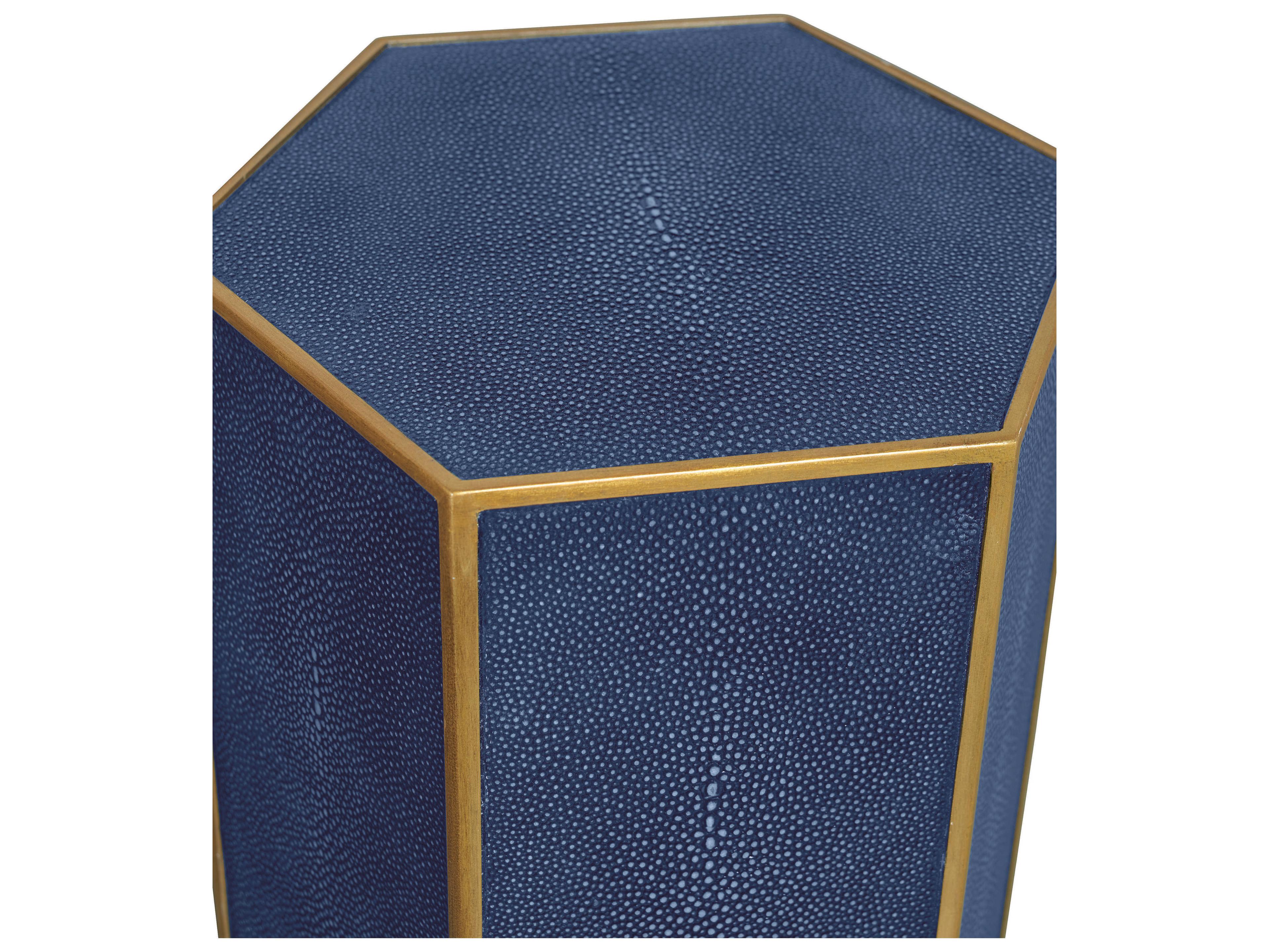 Century Furniture Thomas Obrien Hexagon Faux Leather Indigo Shagreen Gold Leaf End Table