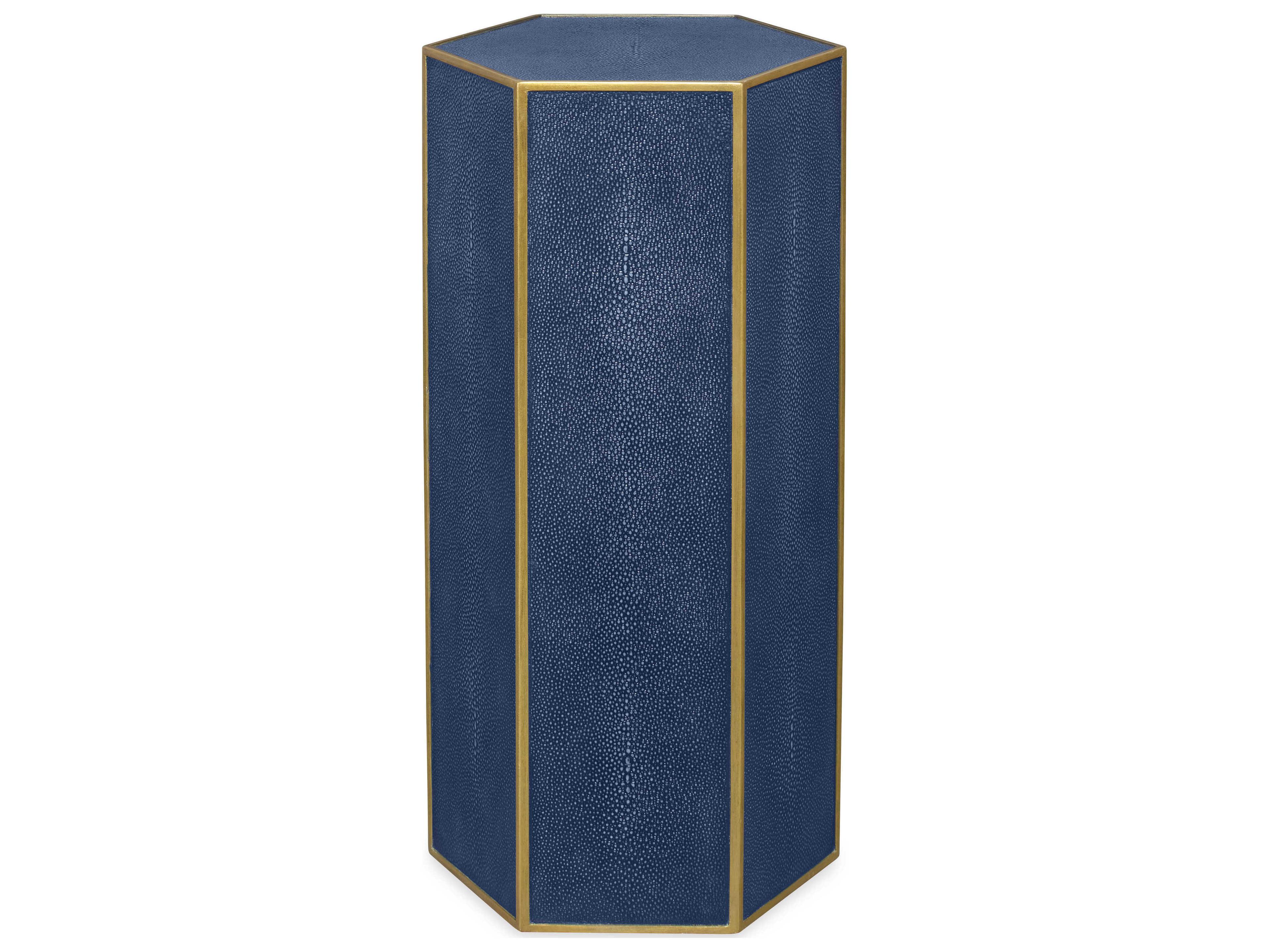 Century Furniture Thomas Obrien 9" Hexagon Faux Leather Indigo Shagreen Gold Leaf End Table
