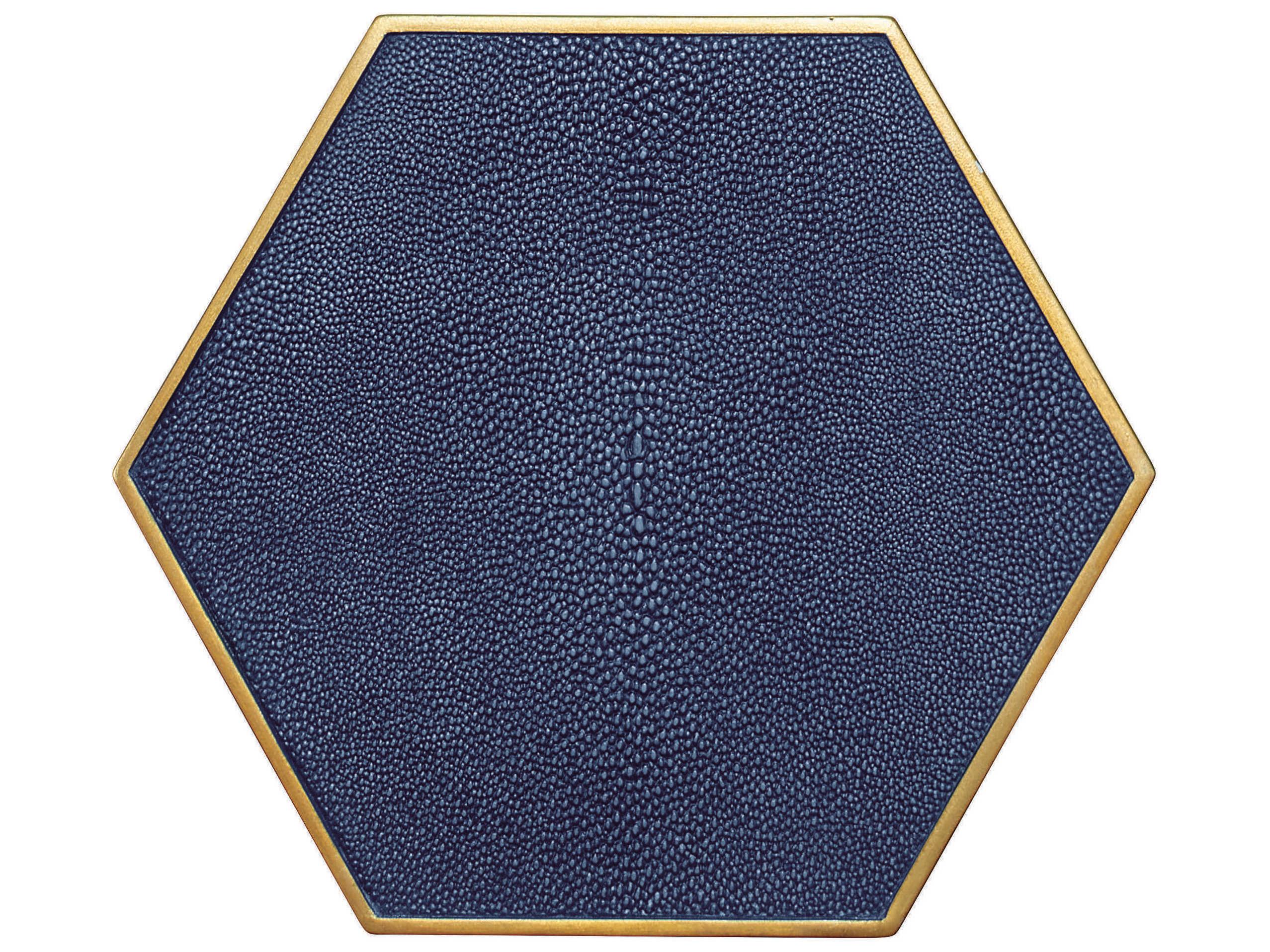 Century Furniture Thomas Obrien 9" Hexagon Faux Leather Indigo Shagreen Gold Leaf End Table