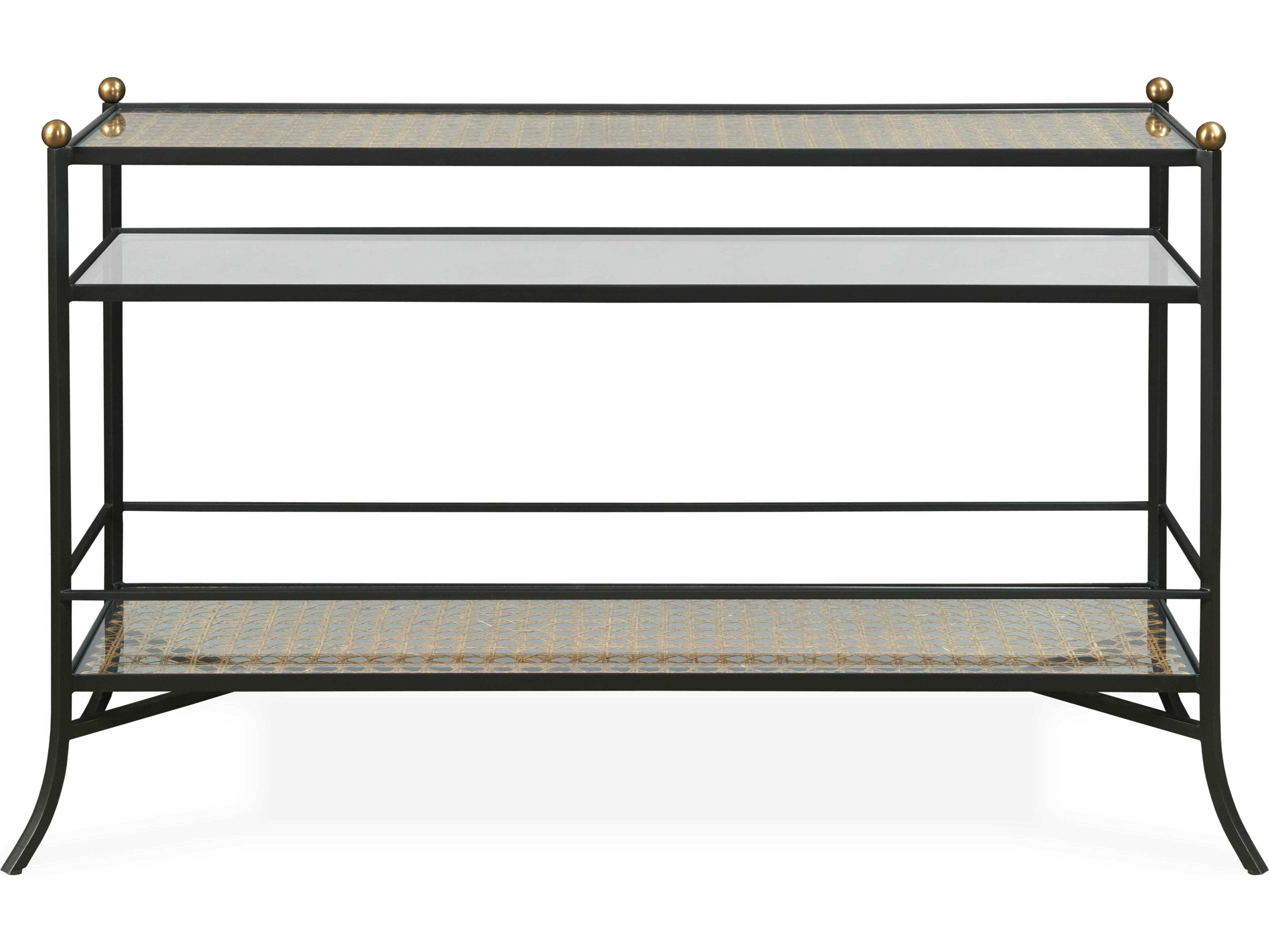 Century Furniture Thomas Obrien Rectangular Glass Rustic Black Brass Console Table