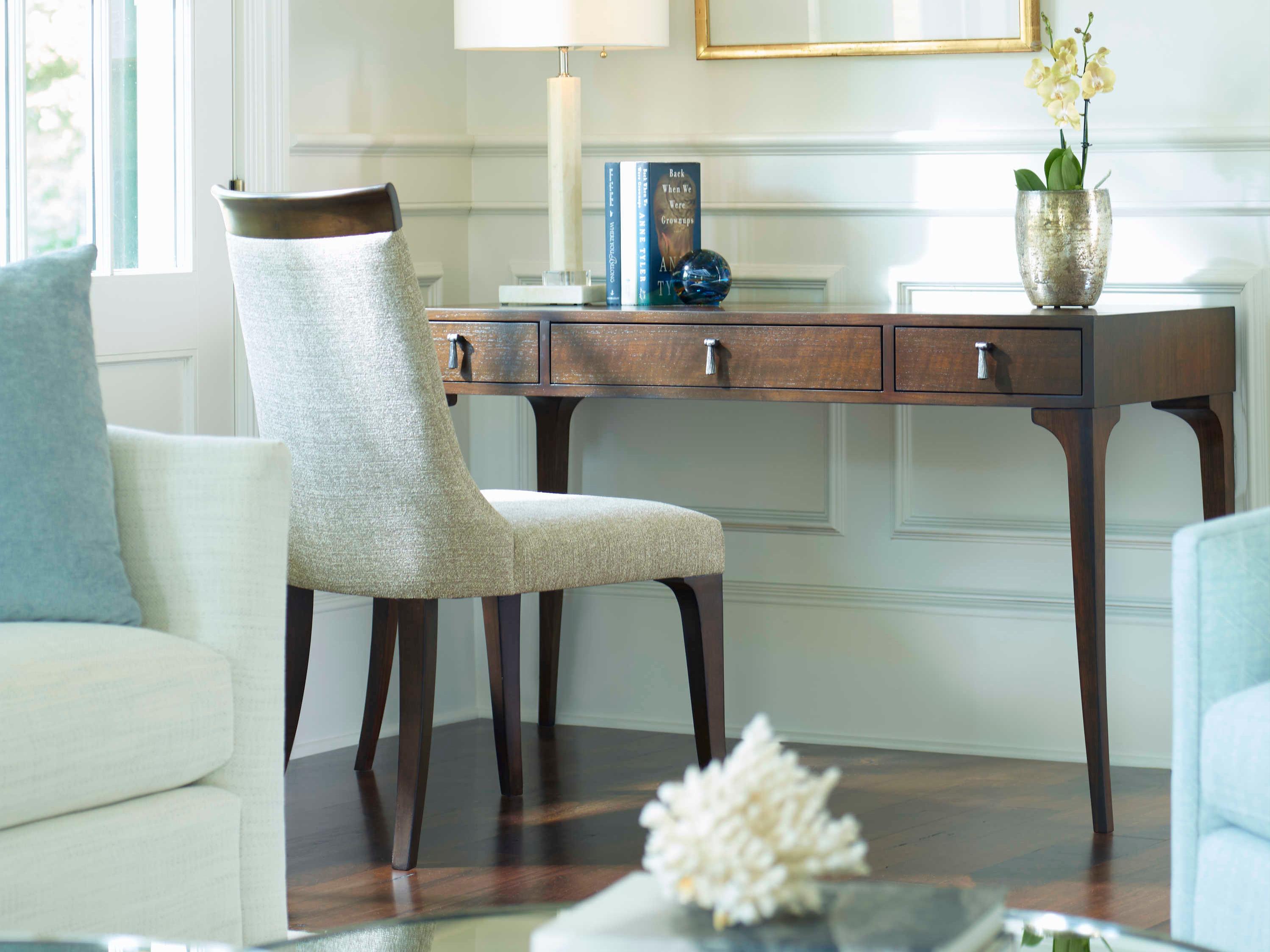 Century Furniture Citation Mira Walnut Wood Beige Upholstered Side Dining Chair