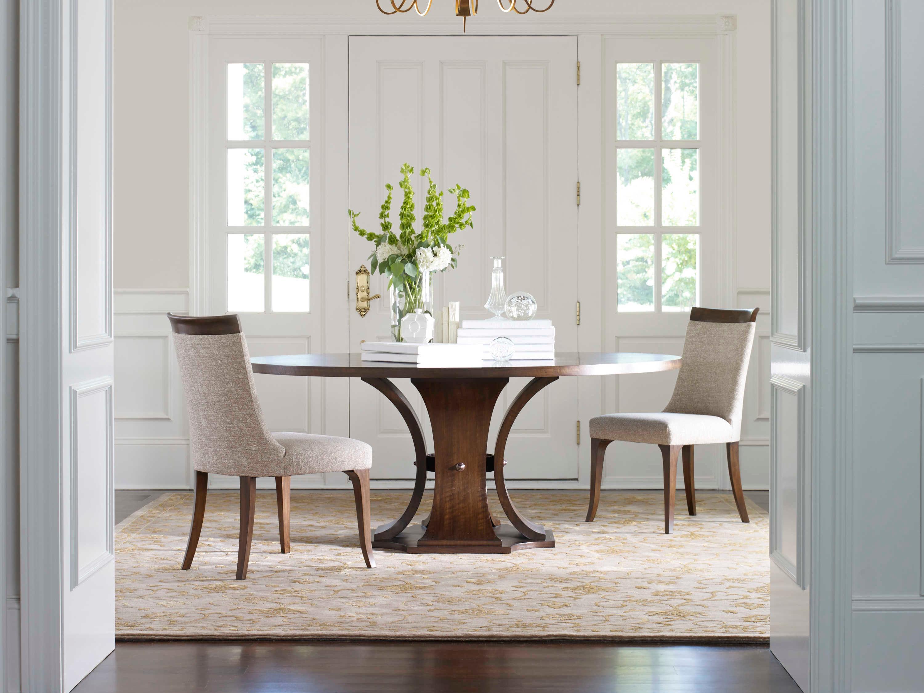 Century Furniture Citation Mira Walnut Wood Beige Upholstered Side Dining Chair