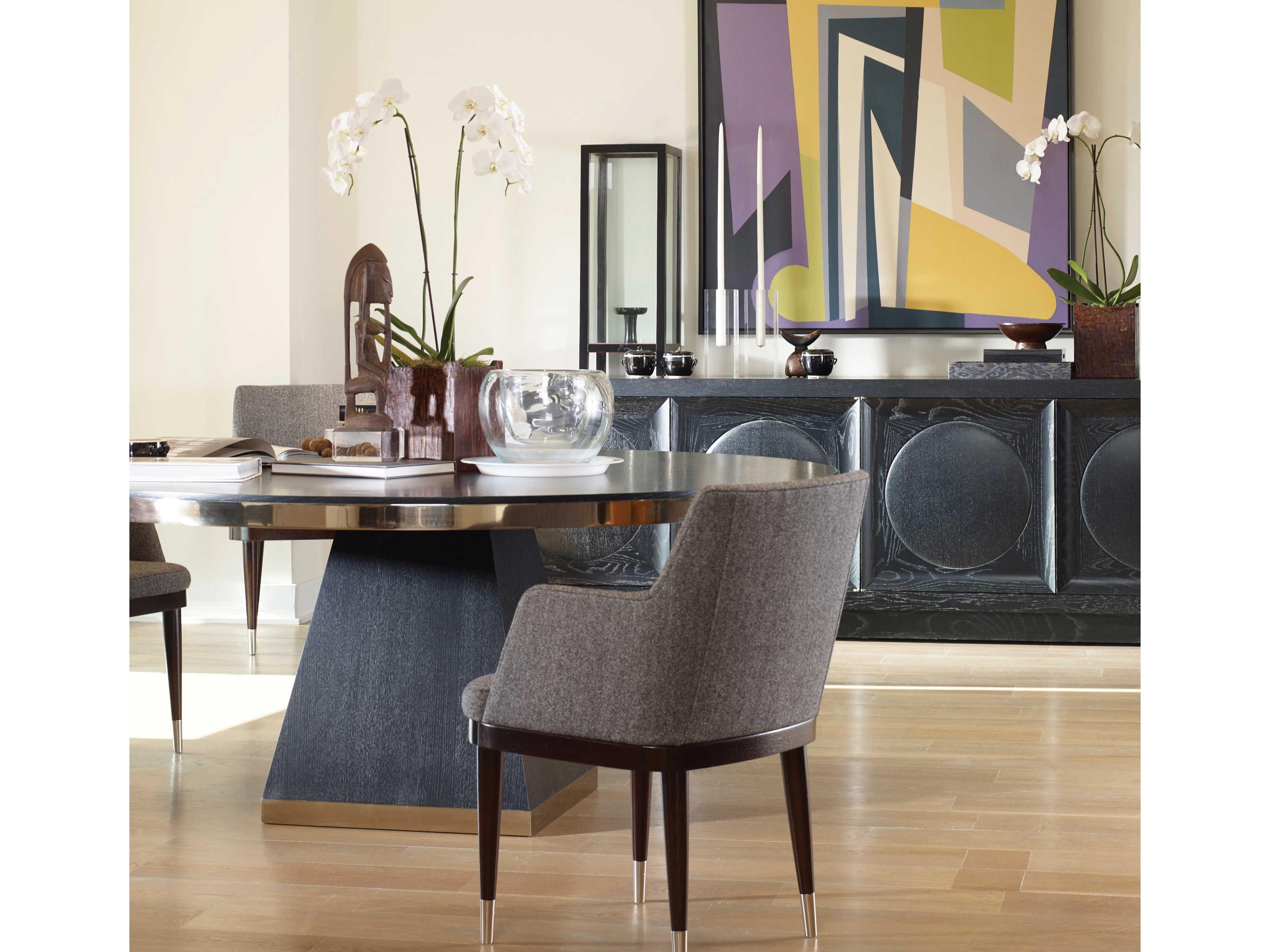 Century Furniture Corso Round Wood Black Cerused Champagne Dining Table